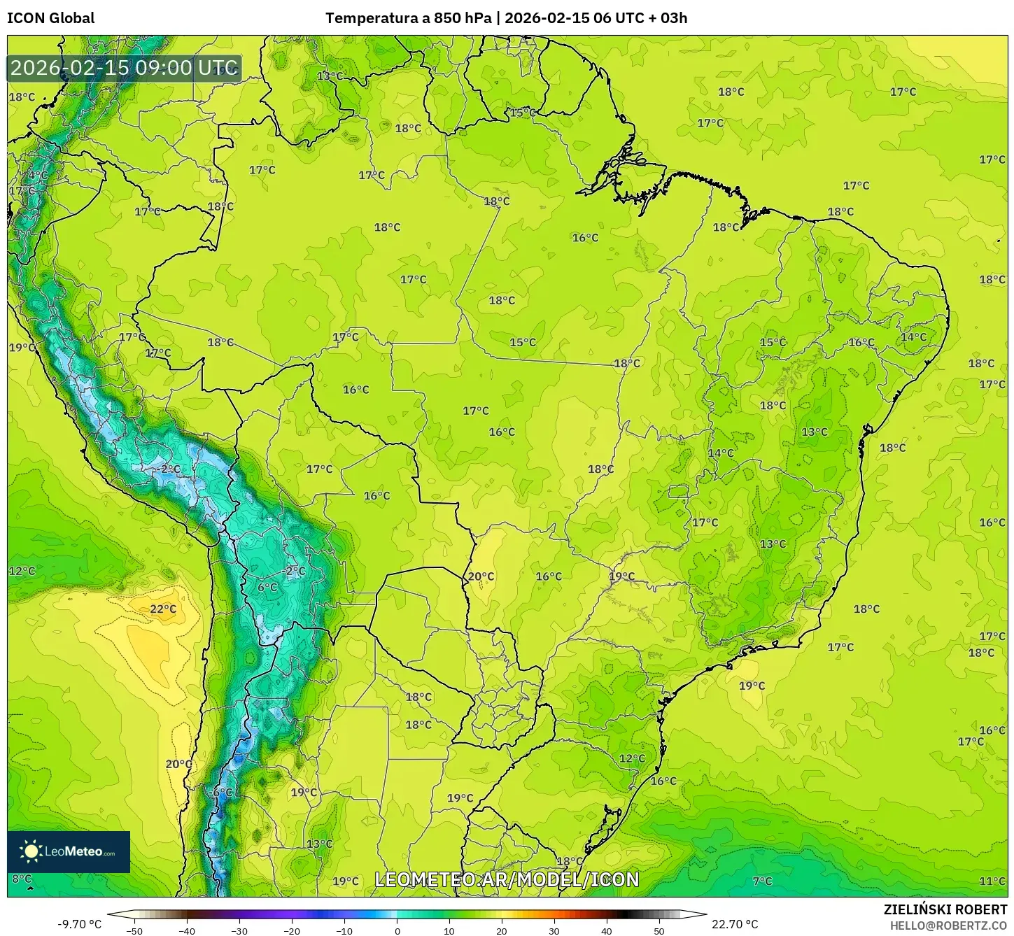 ICON model - Brasil, Temperatura a 850 hPa