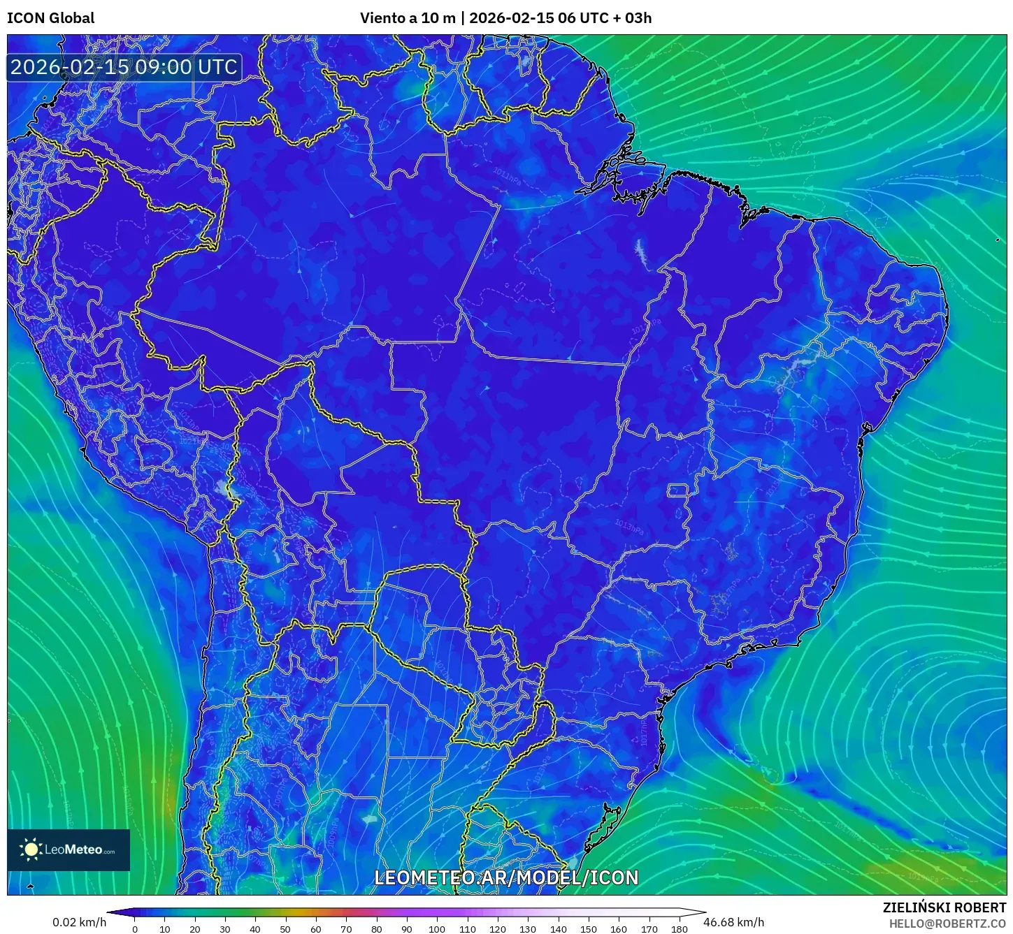 ICON model - Brasil, Viento a 10 m