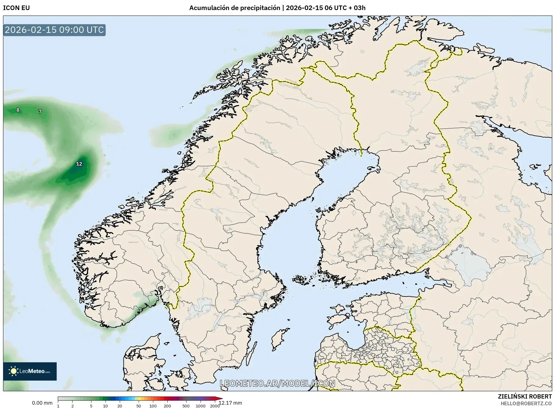ICON model - Escandinavia, Acumulación de precipitación