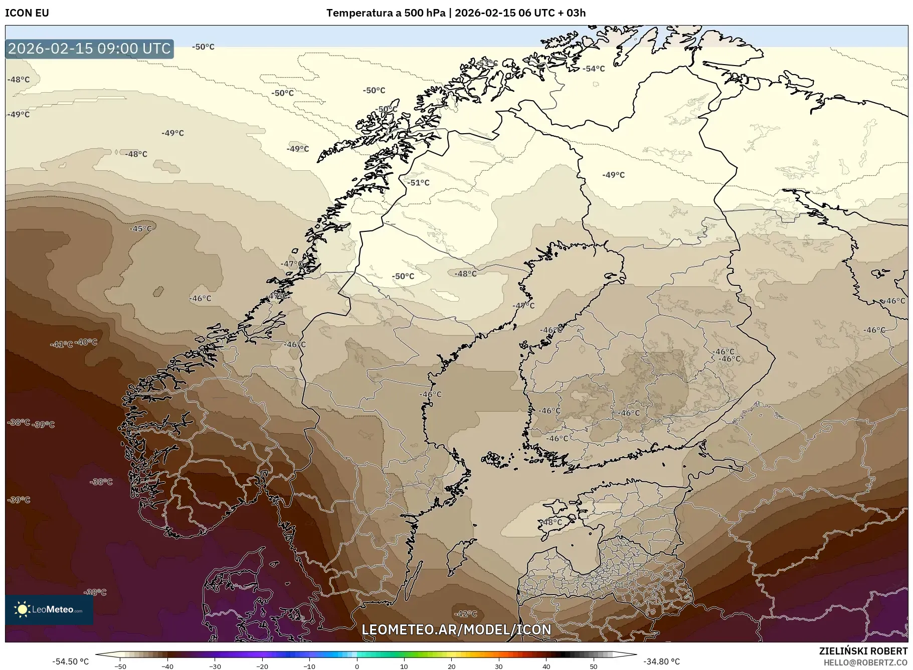 ICON model - Escandinavia, Temperatura a 500 hPa