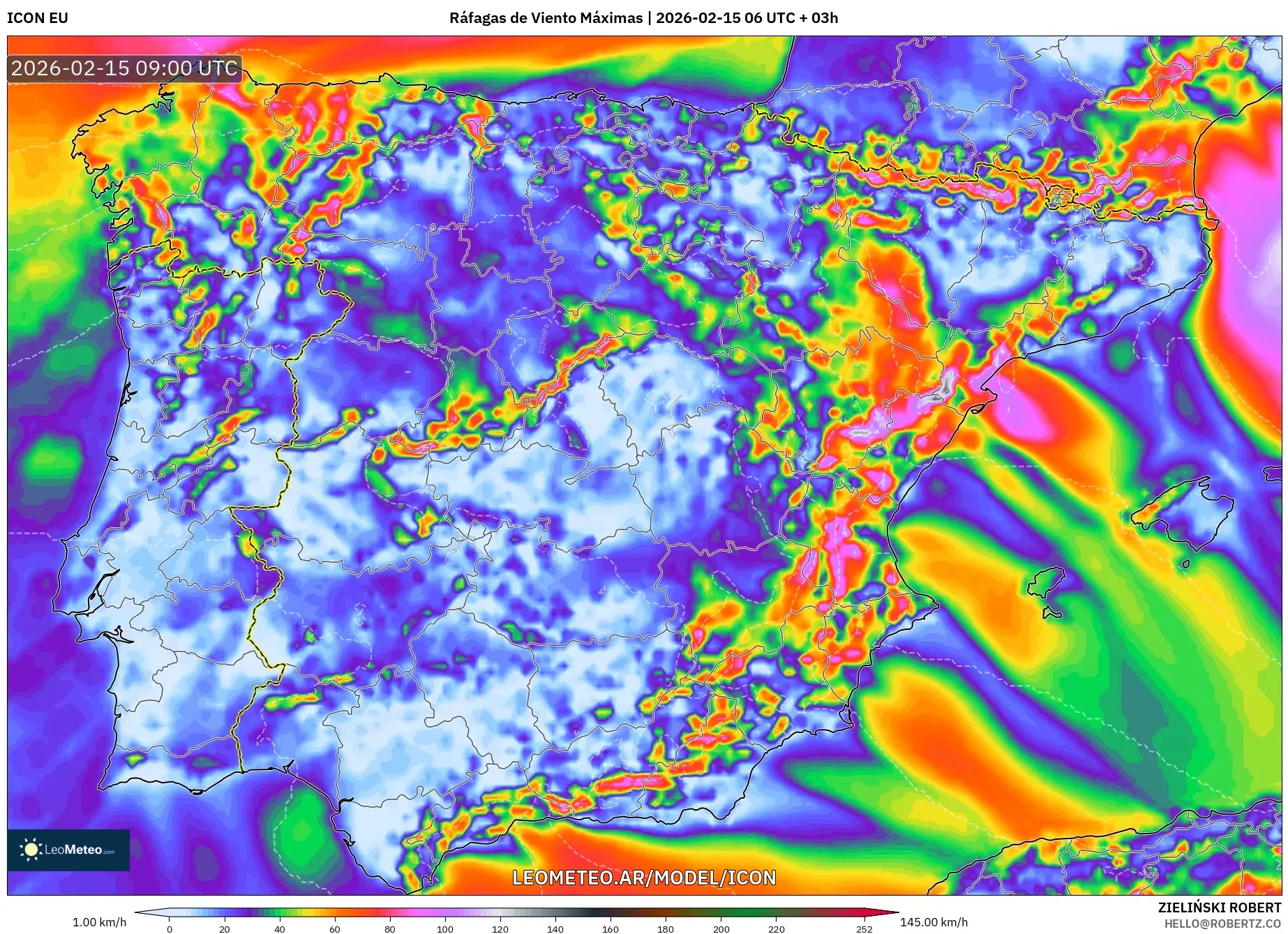 ICON model - España, Ráfagas de Viento Máximas