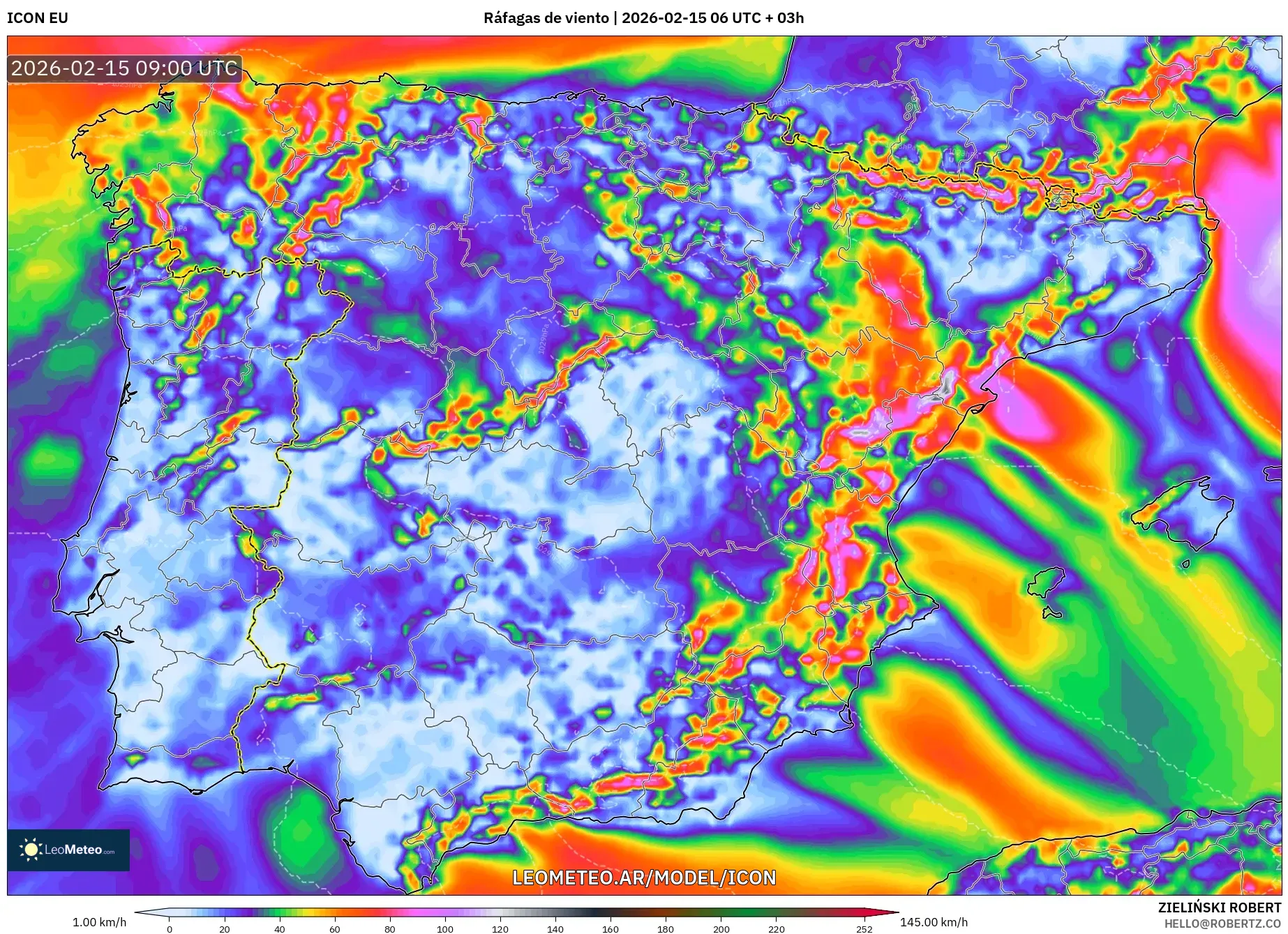 ICON model - España, Ráfagas de viento