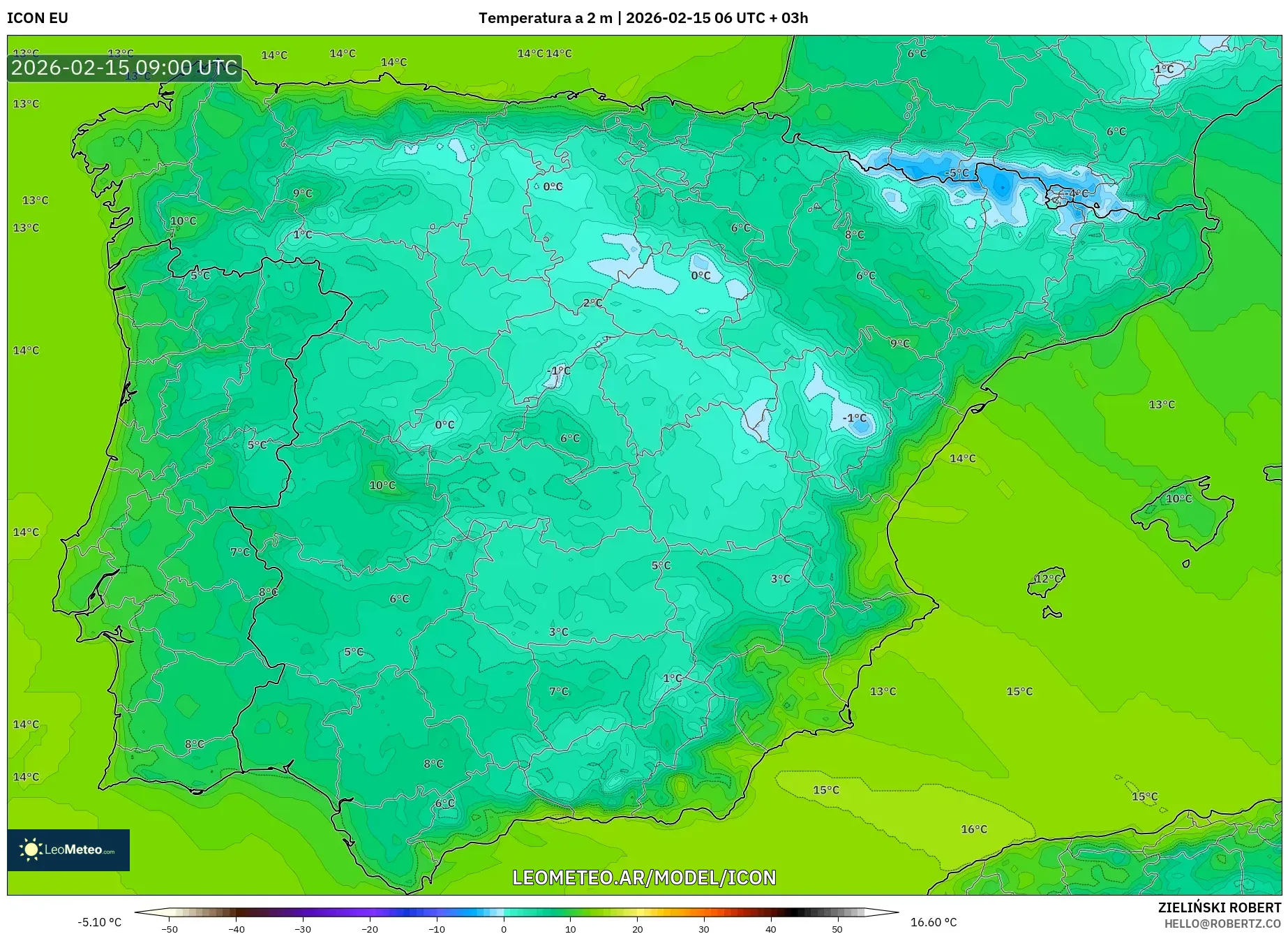 ICON model - España, Temperatura a 2 m