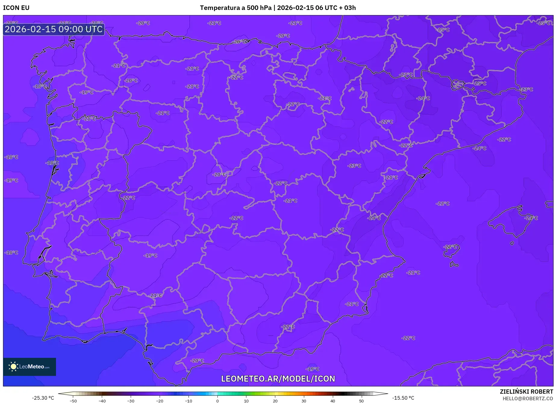 ICON model - España, Temperatura a 500 hPa