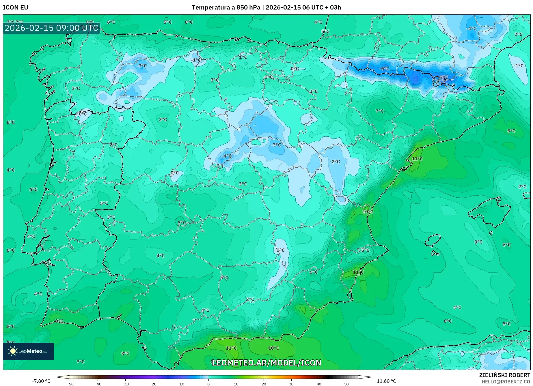 ICON model - España, Temperatura a 850 hPa