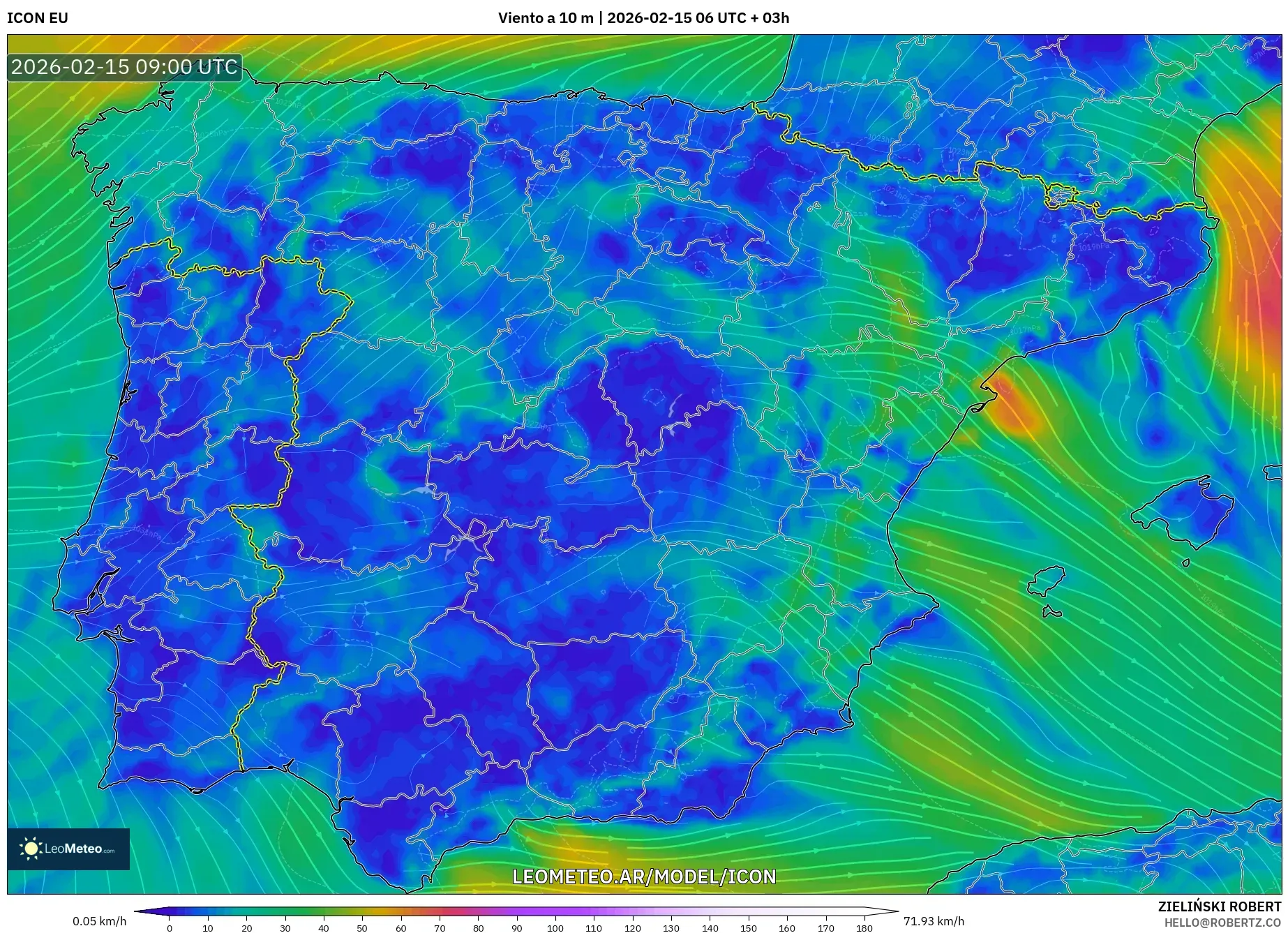 ICON model - España, Viento a 10 m