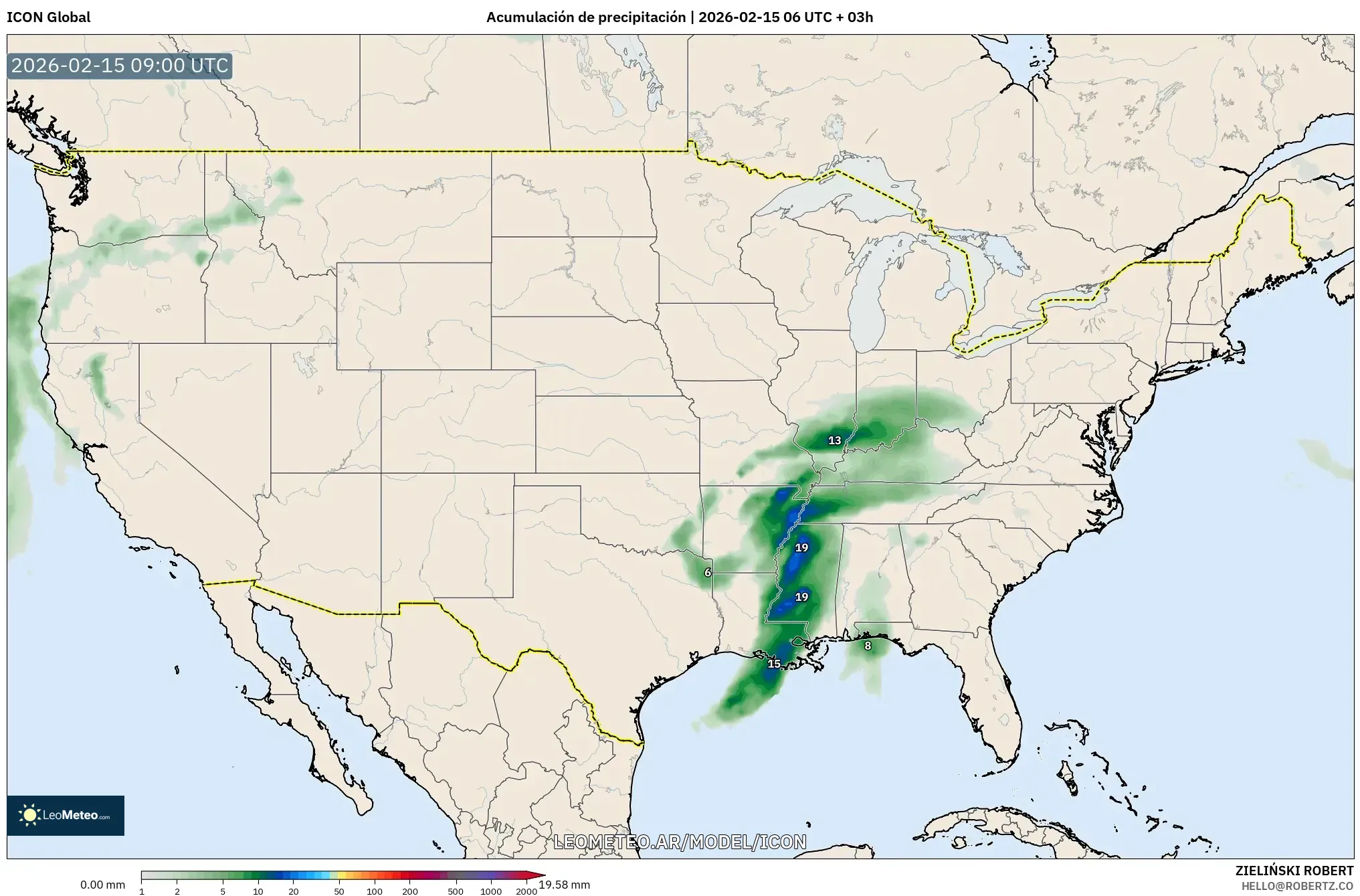 ICON model - Estados Unidos, Acumulación de precipitación