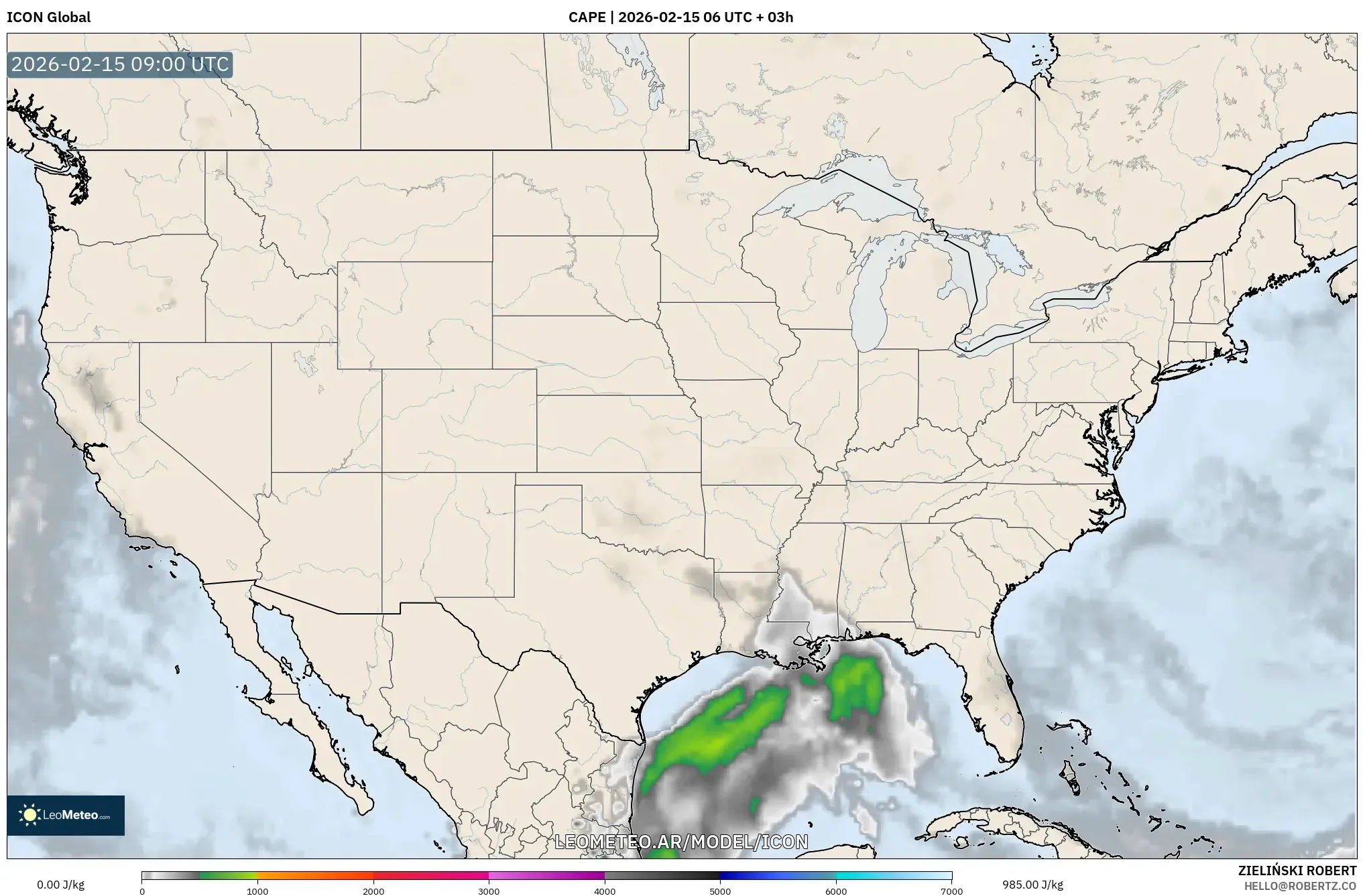 ICON model - Estados Unidos, CAPE