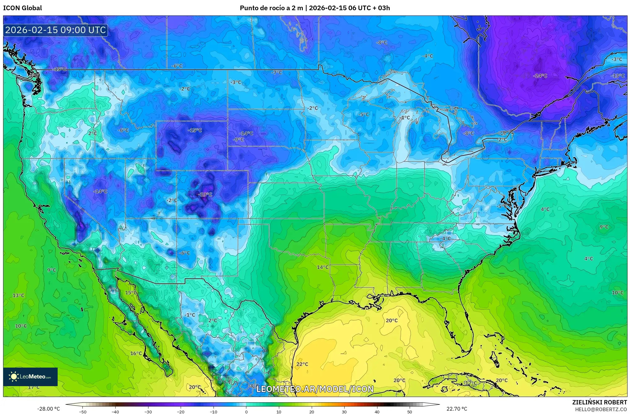 ICON model - Estados Unidos, Punto de rocío a 2 m