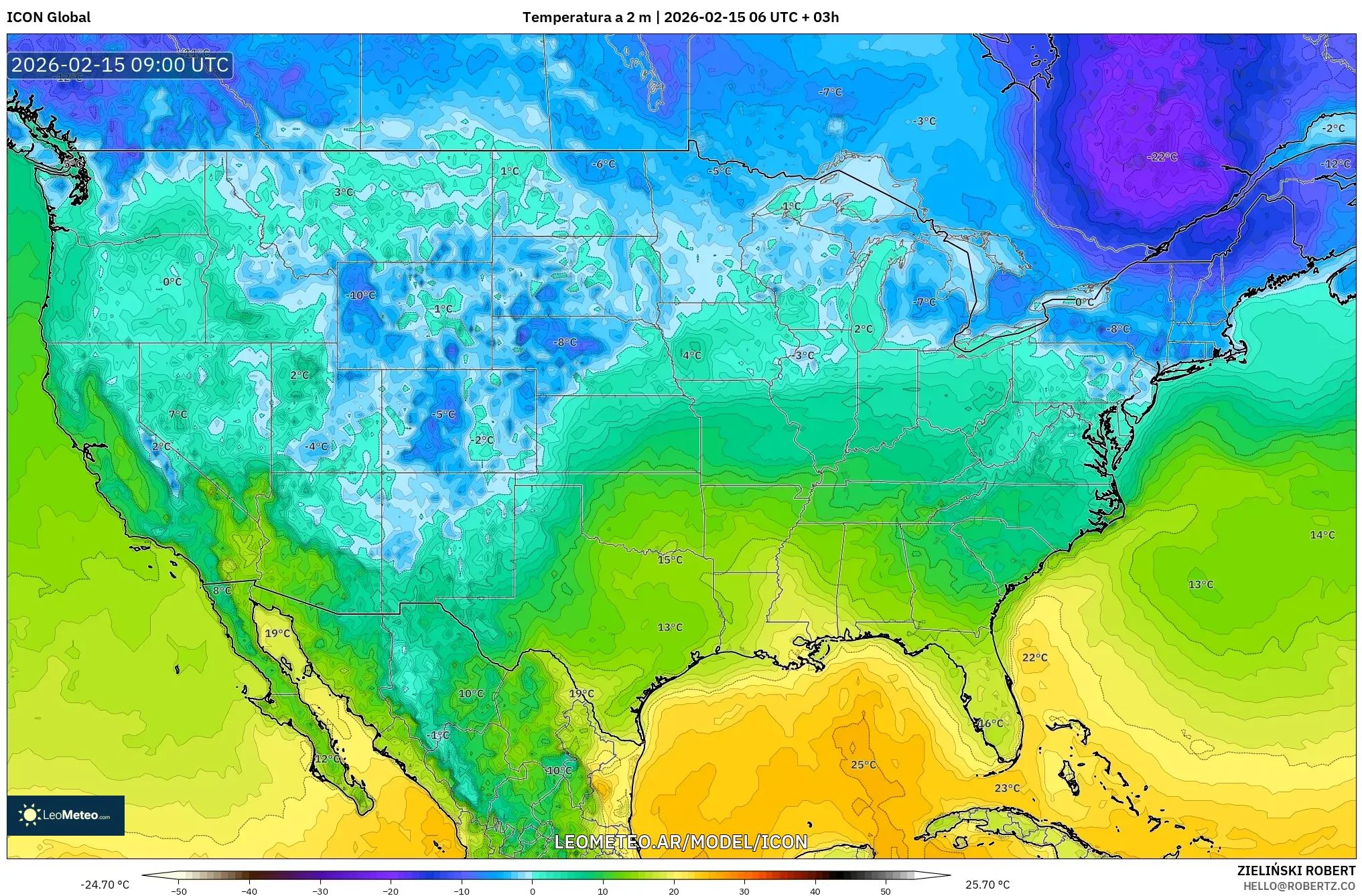 ICON model - Estados Unidos, Temperatura a 2 m