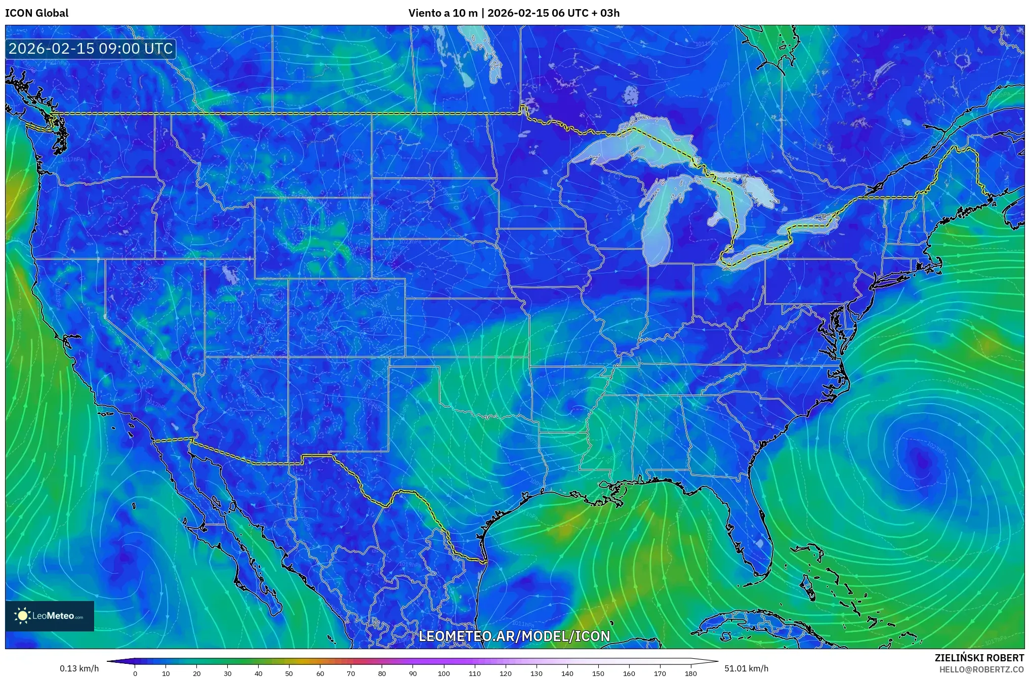 ICON model - Estados Unidos, Viento a 10 m