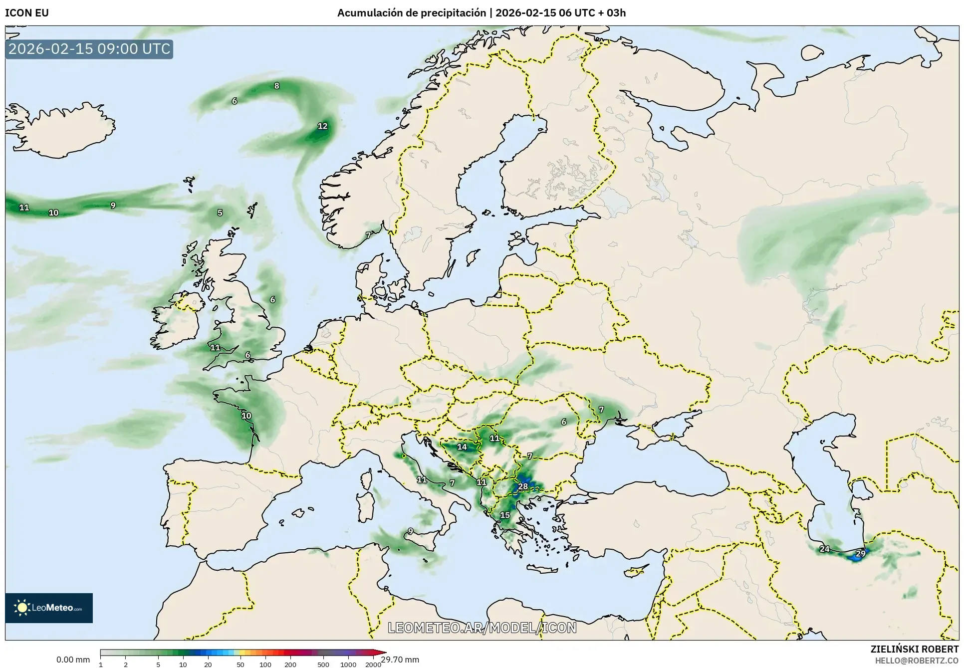 ICON model - Europa, Acumulación de precipitación
