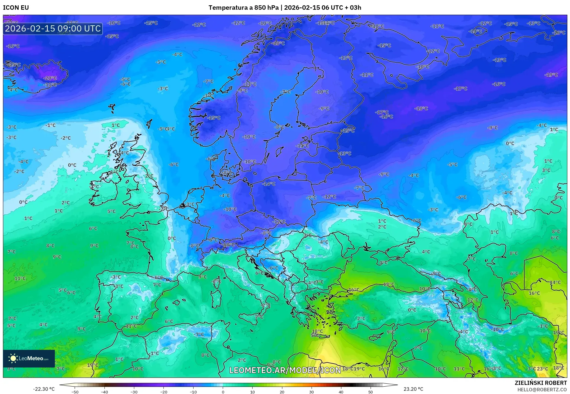 ICON model - Europa, Temperatura a 850 hPa