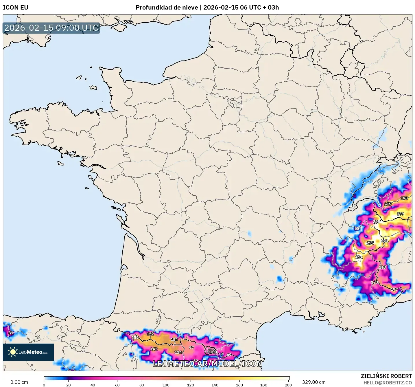 ICON model - Francia, Profundidad de nieve