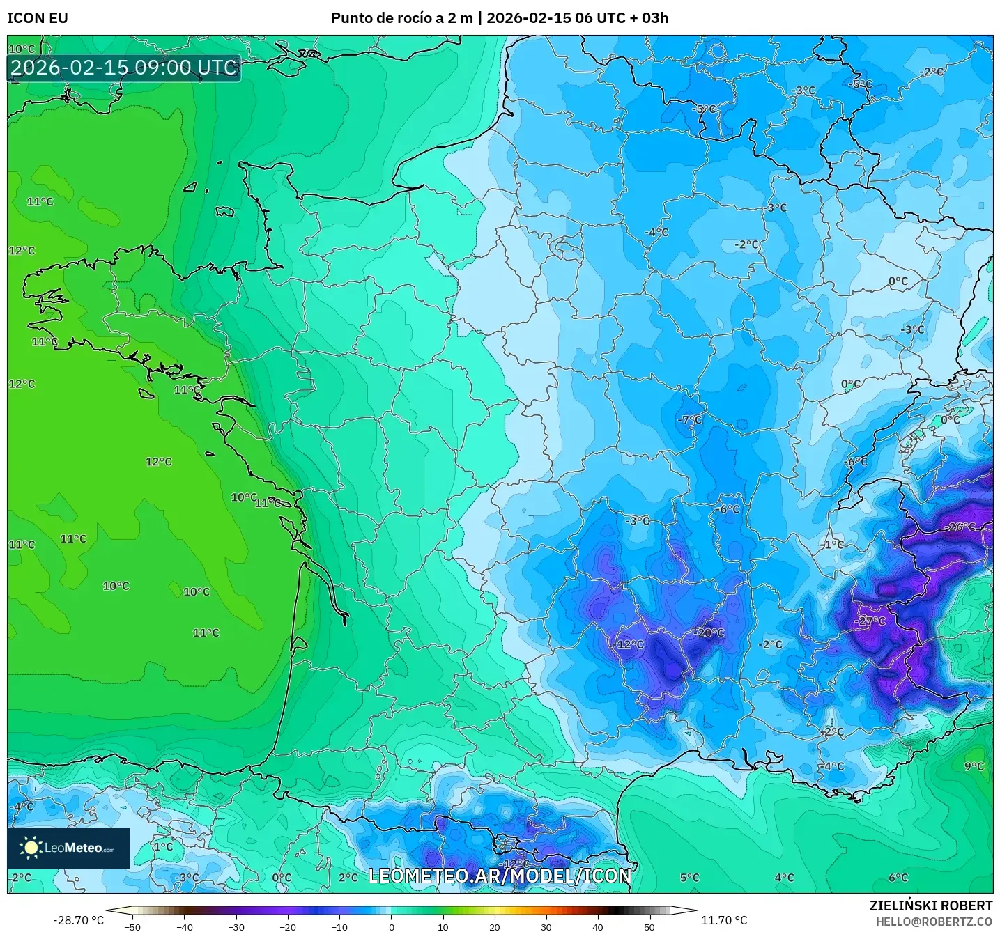 ICON model - Francia, Punto de rocío a 2 m