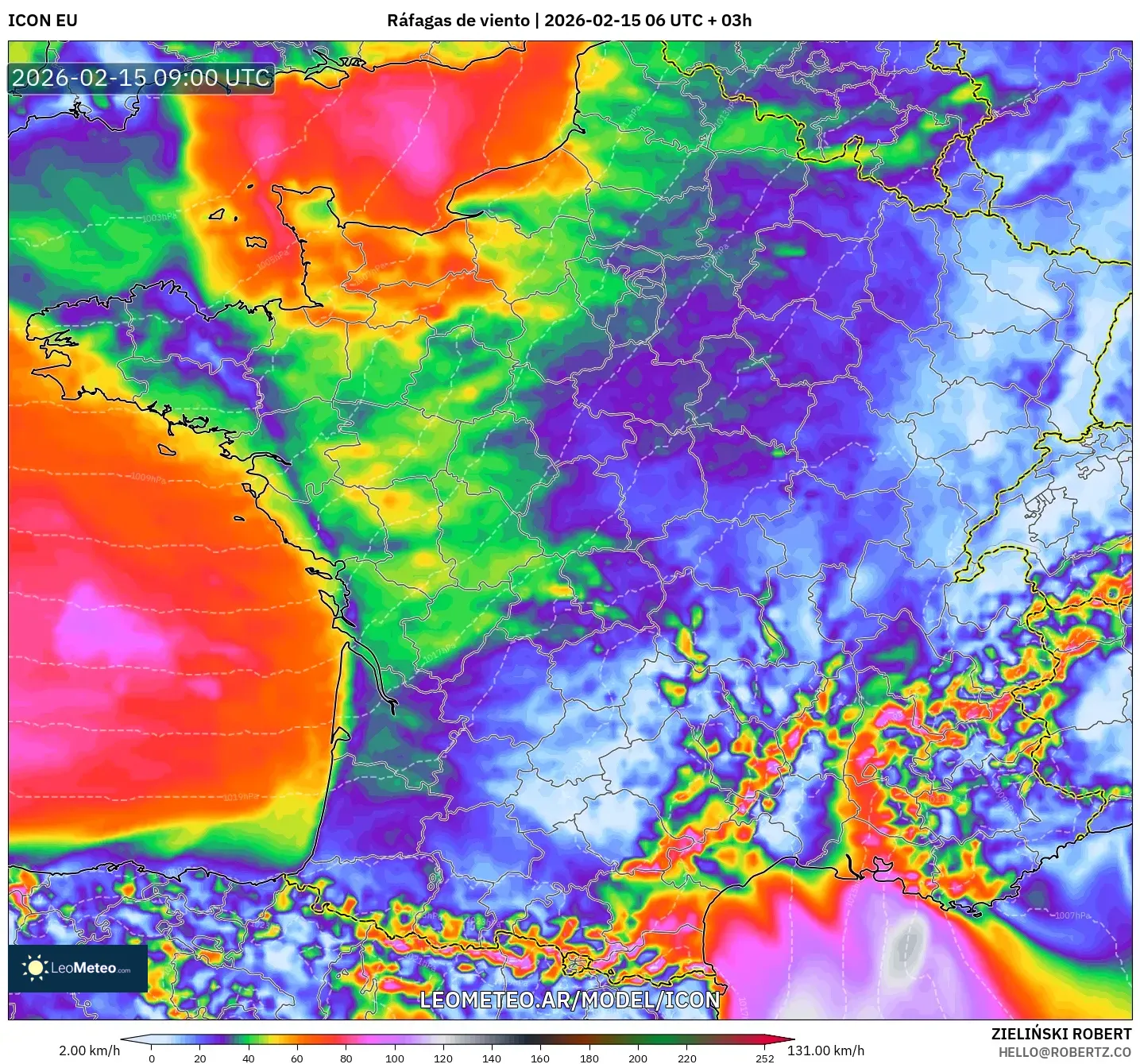 ICON model - Francia, Ráfagas de viento