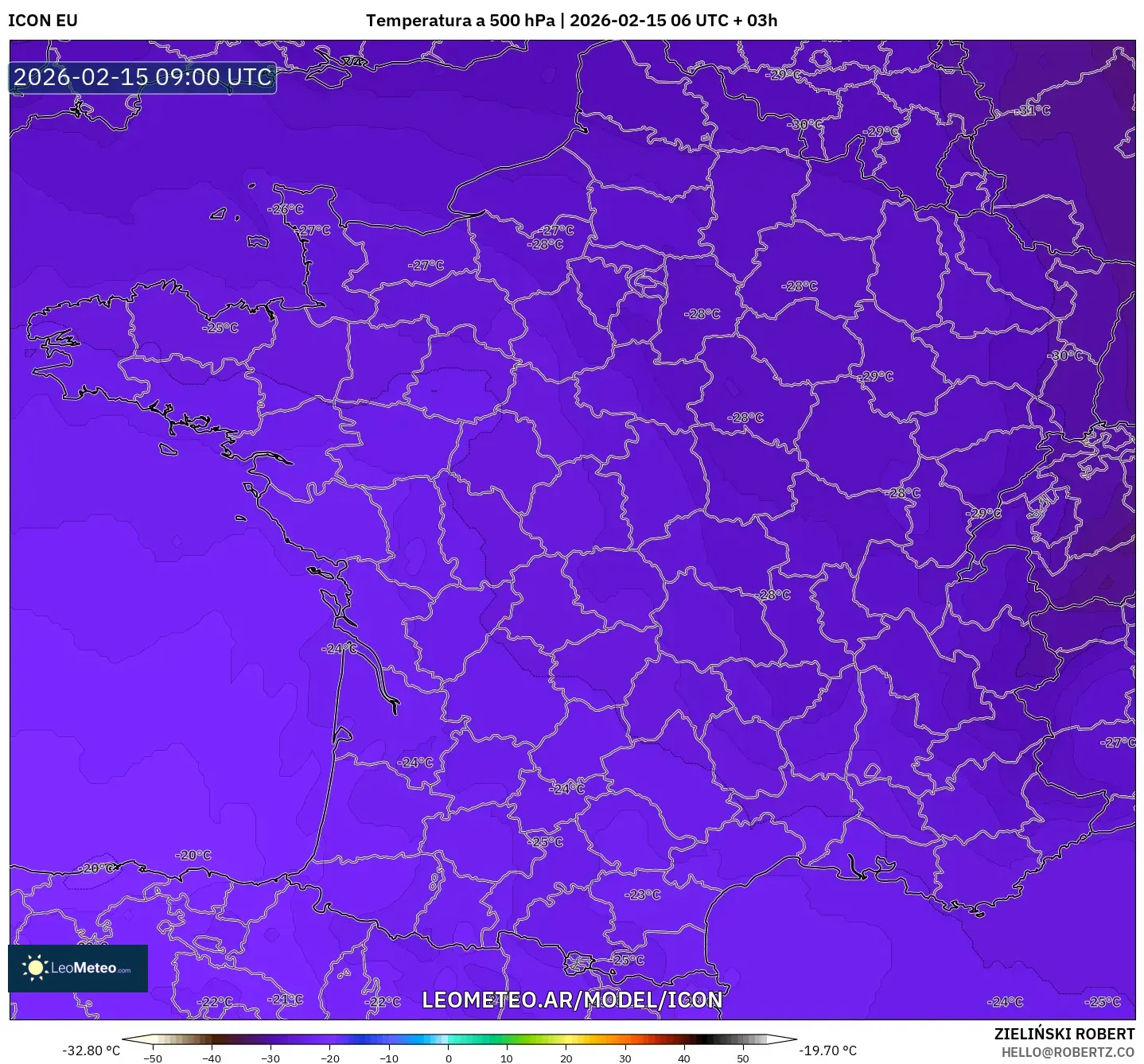ICON model - Francia, Temperatura a 500 hPa