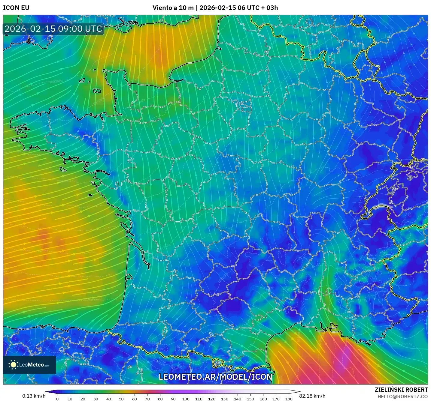ICON model - Francia, Viento a 10 m