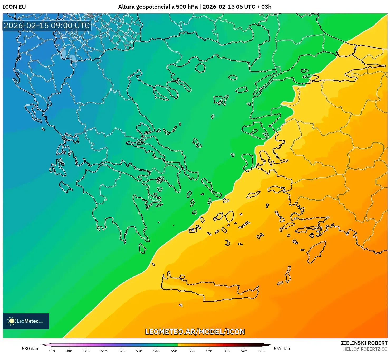 ICON model - Grecia, Altura geopotencial a 500 hPa