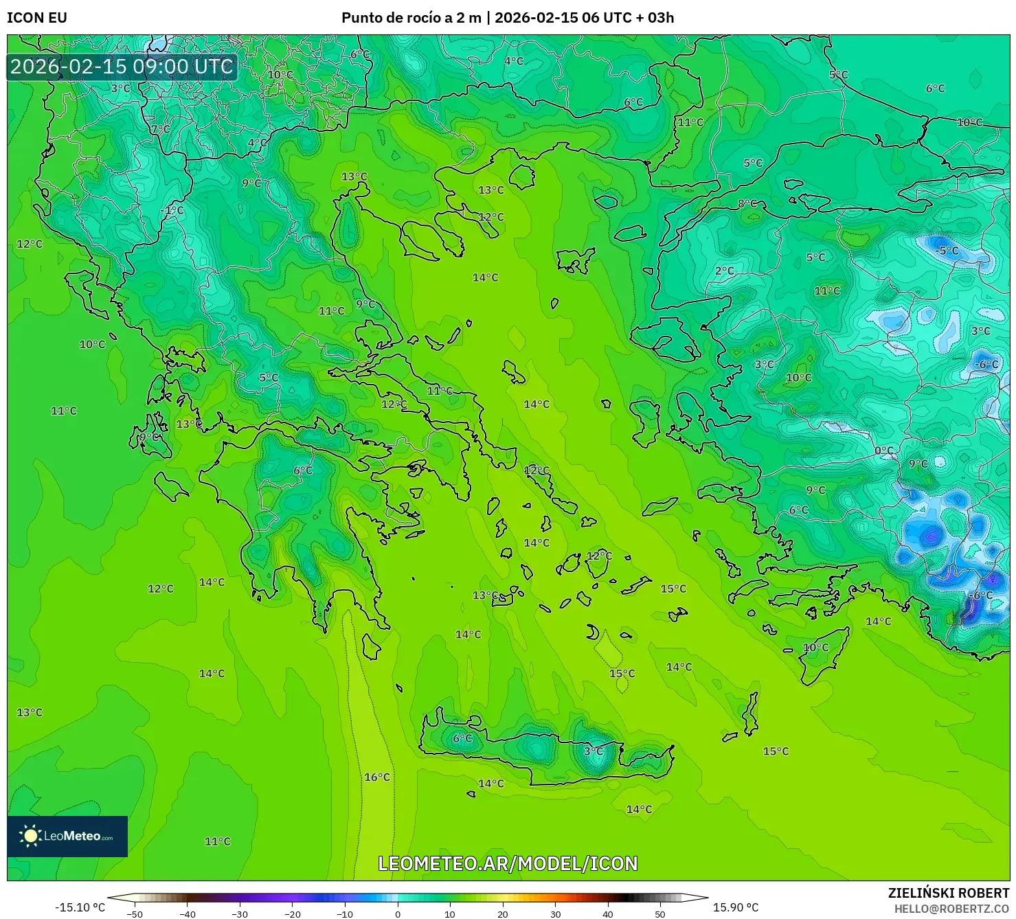 ICON model - Grecia, Punto de rocío a 2 m