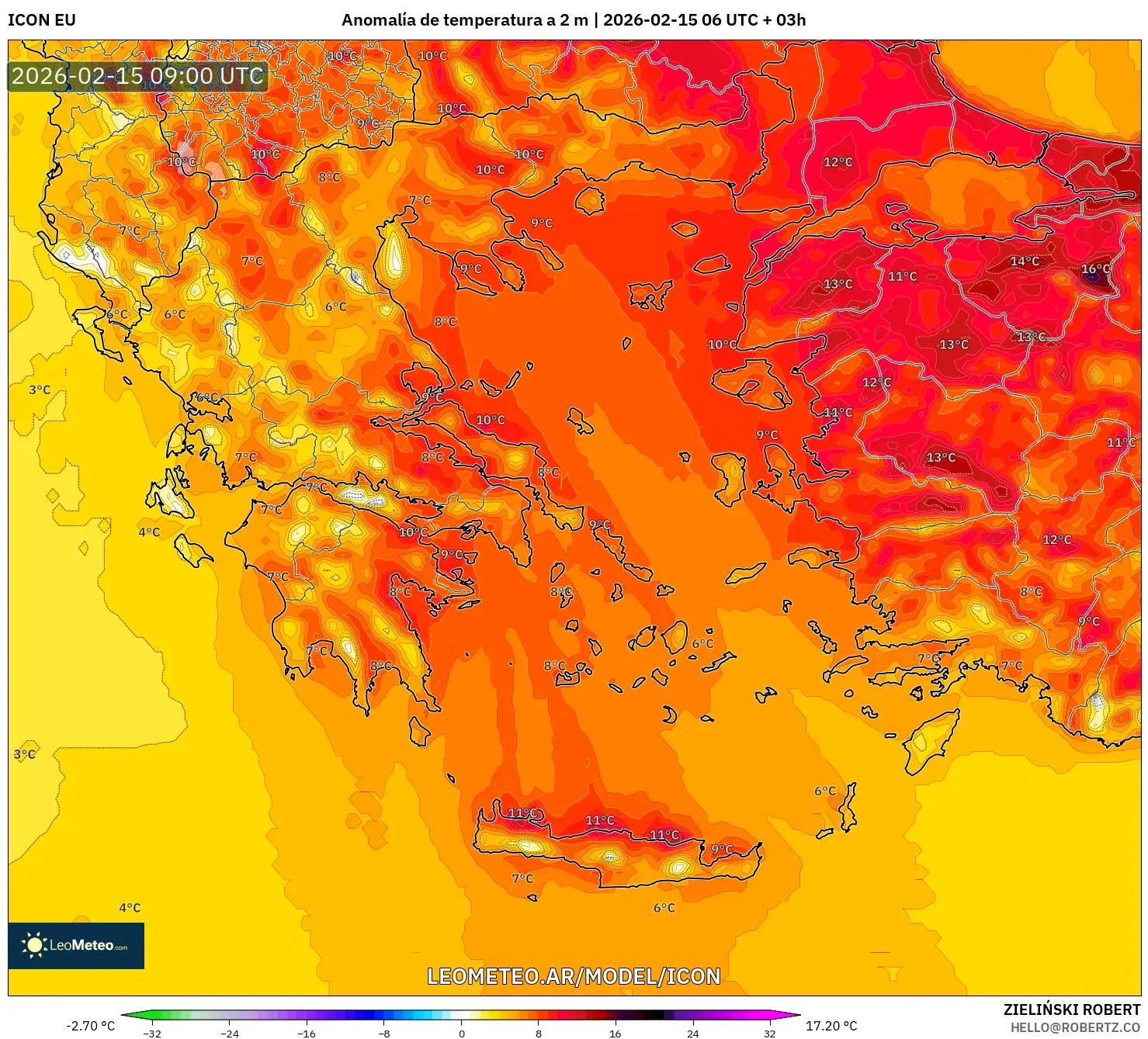 ICON model - Grecia, Anomalía de temperatura a 2 m