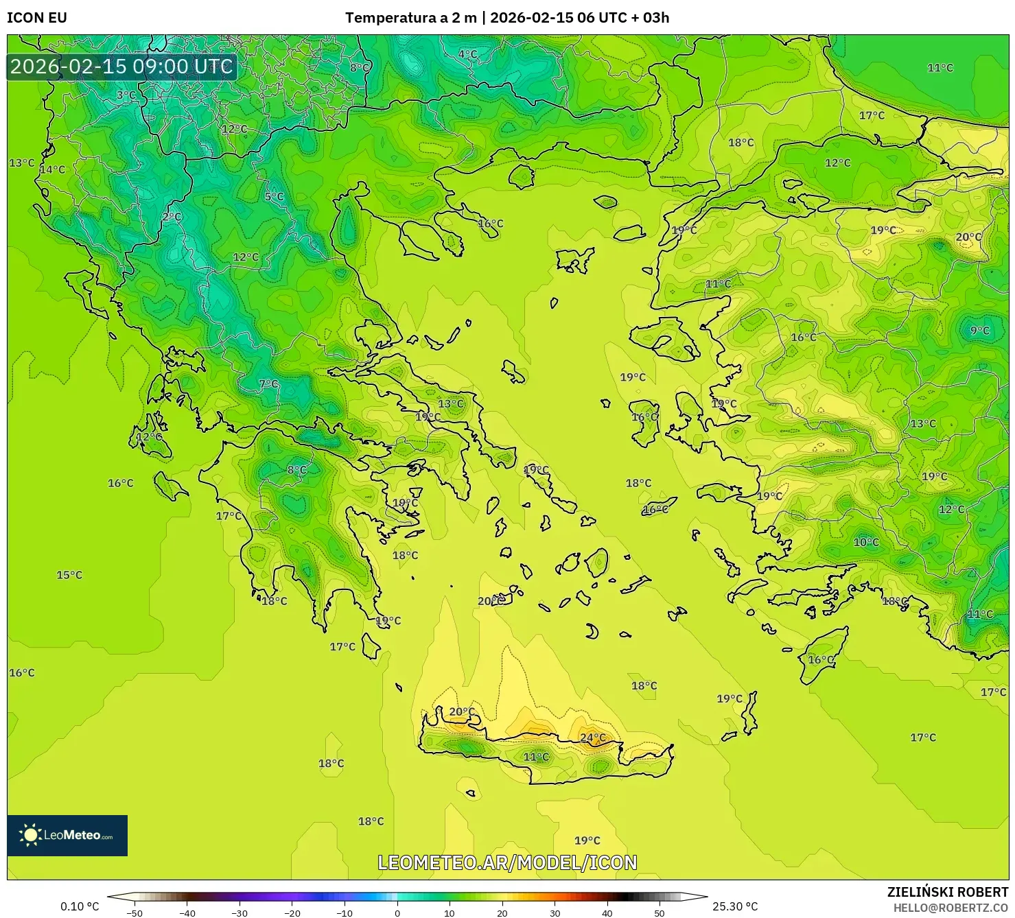 ICON model - Grecia, Temperatura a 2 m
