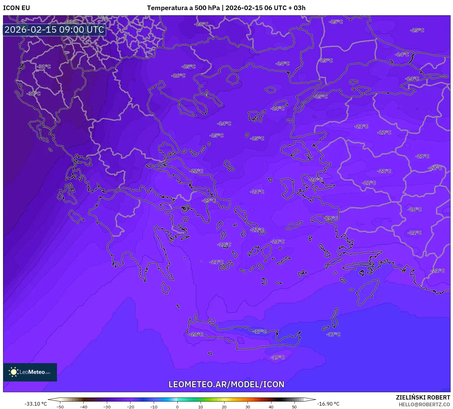 ICON model - Grecia, Temperatura a 500 hPa