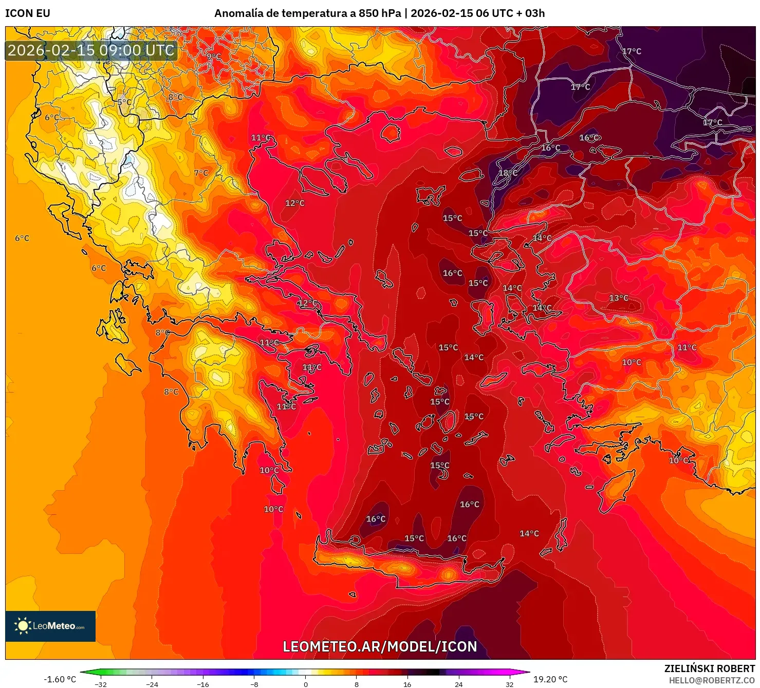 ICON model - Grecia, Anomalía de temperatura a 850 hPa