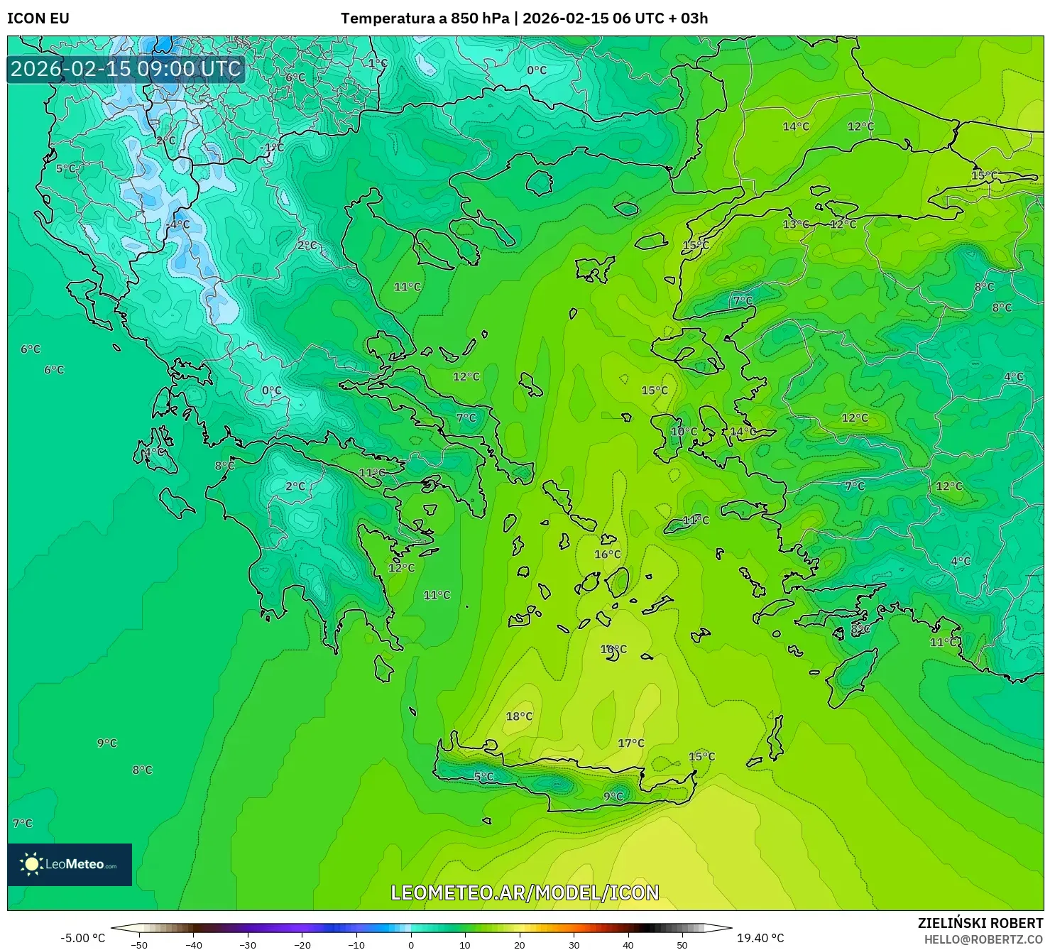 ICON model - Grecia, Temperatura a 850 hPa