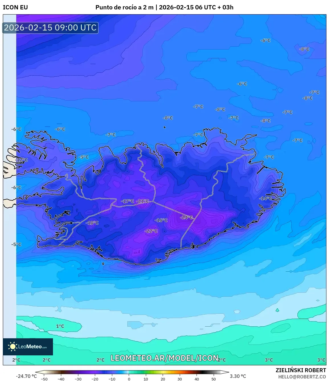 ICON model - Islandia, Punto de rocío a 2 m