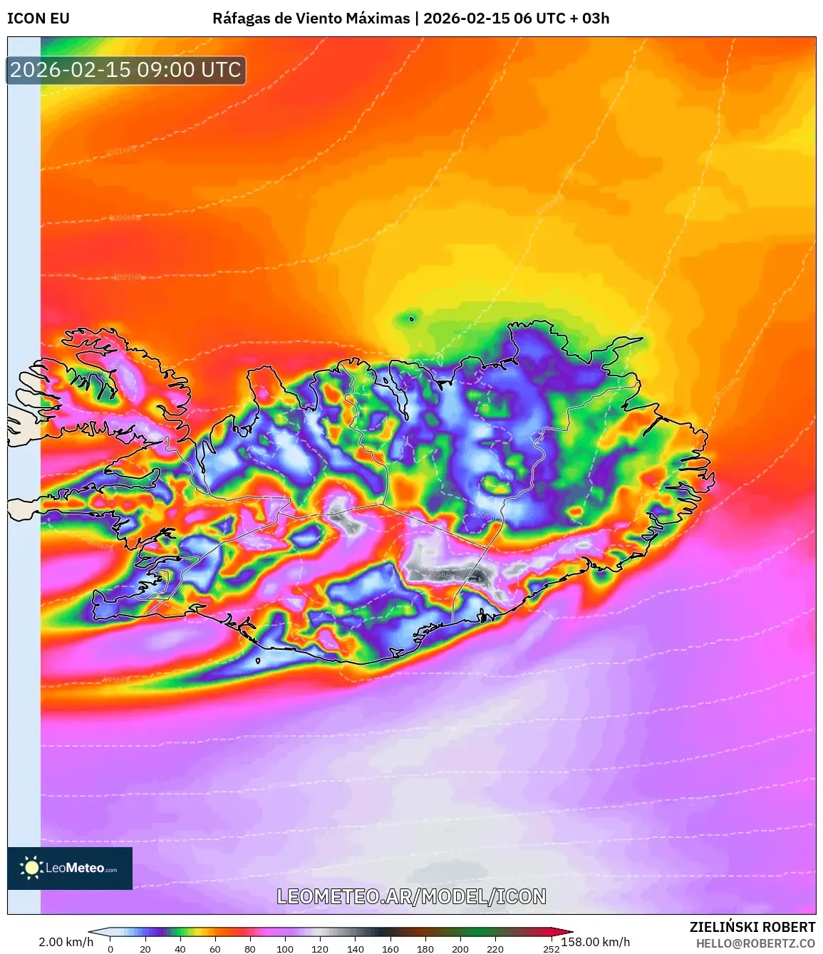 ICON model - Islandia, Ráfagas de Viento Máximas