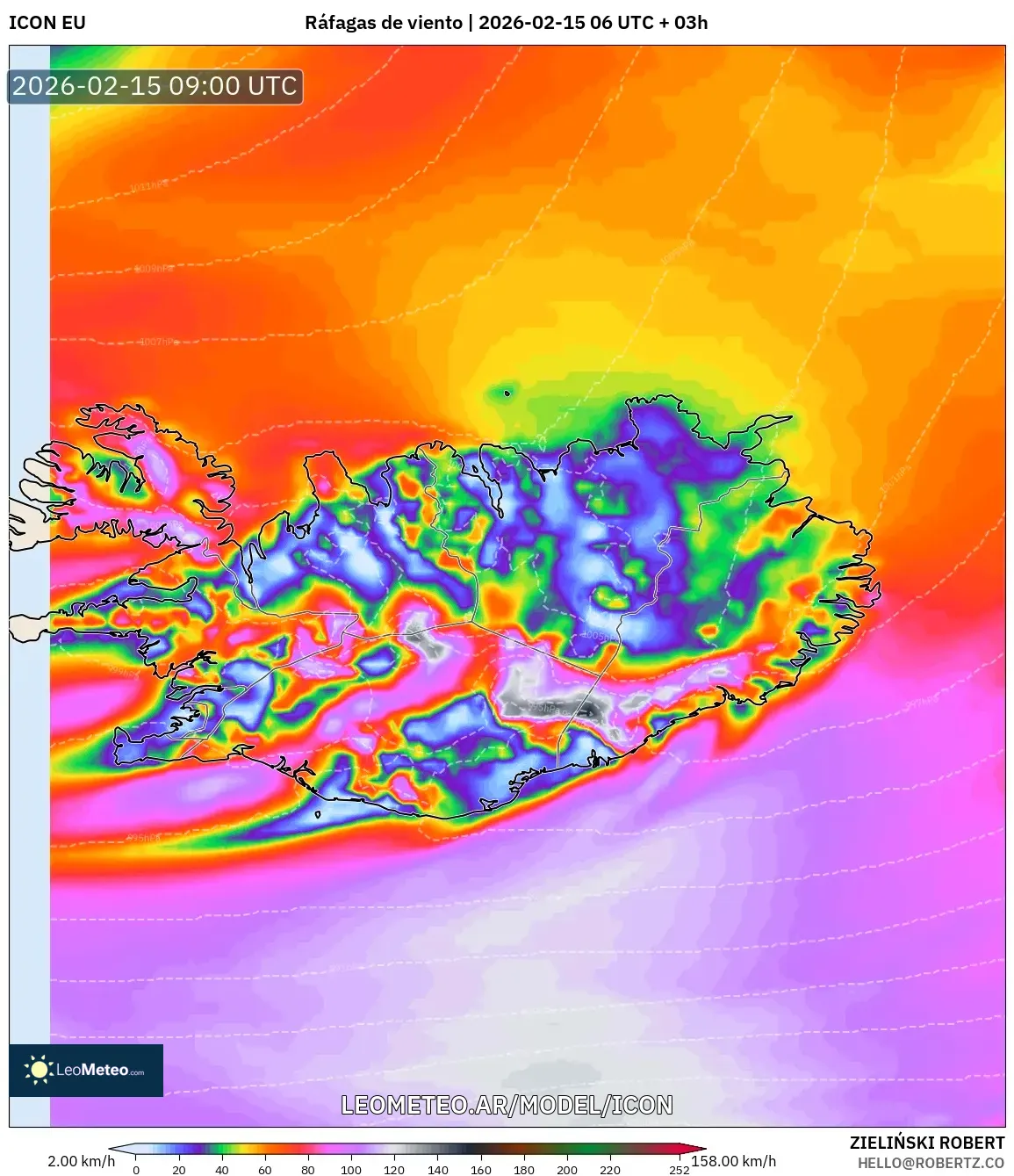ICON model - Islandia, Ráfagas de viento