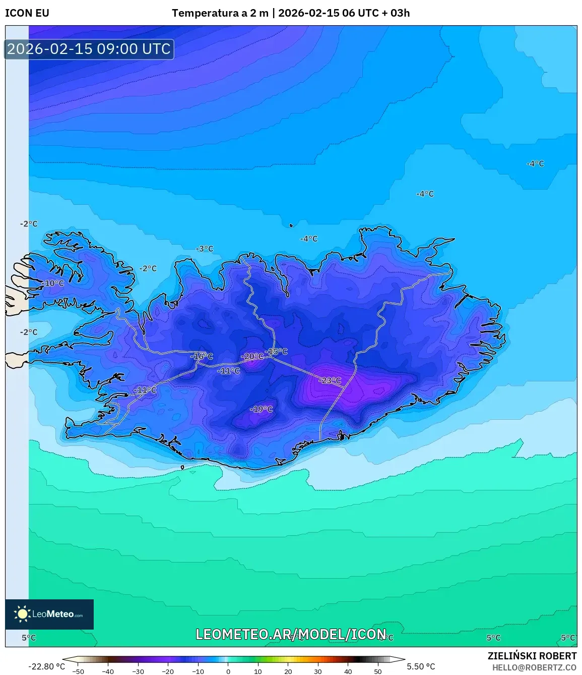 ICON model - Islandia, Temperatura a 2 m
