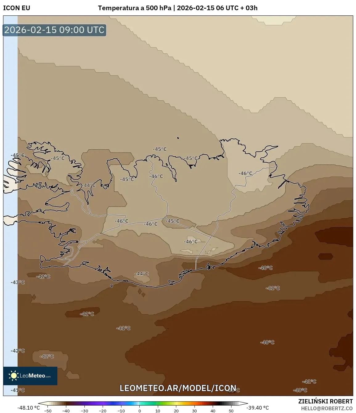 ICON model - Islandia, Temperatura a 500 hPa