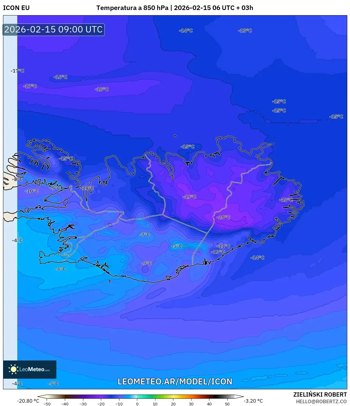 ICON model - Islandia, Temperatura a 850 hPa