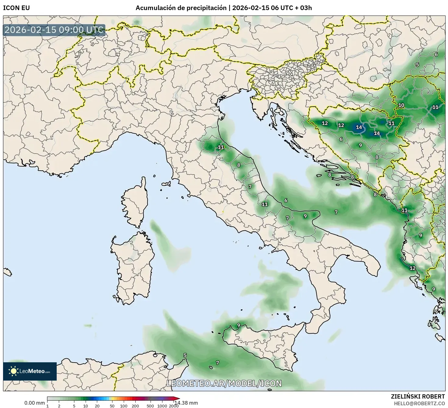 ICON model - Italia, Acumulación de precipitación