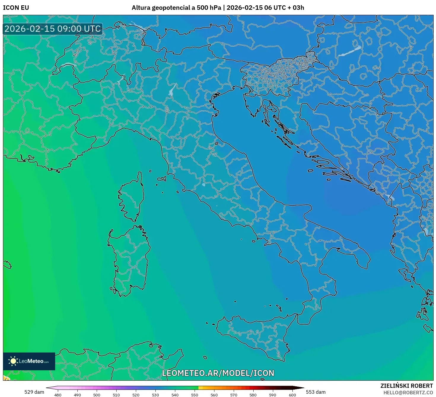 ICON model - Italia, Altura geopotencial a 500 hPa
