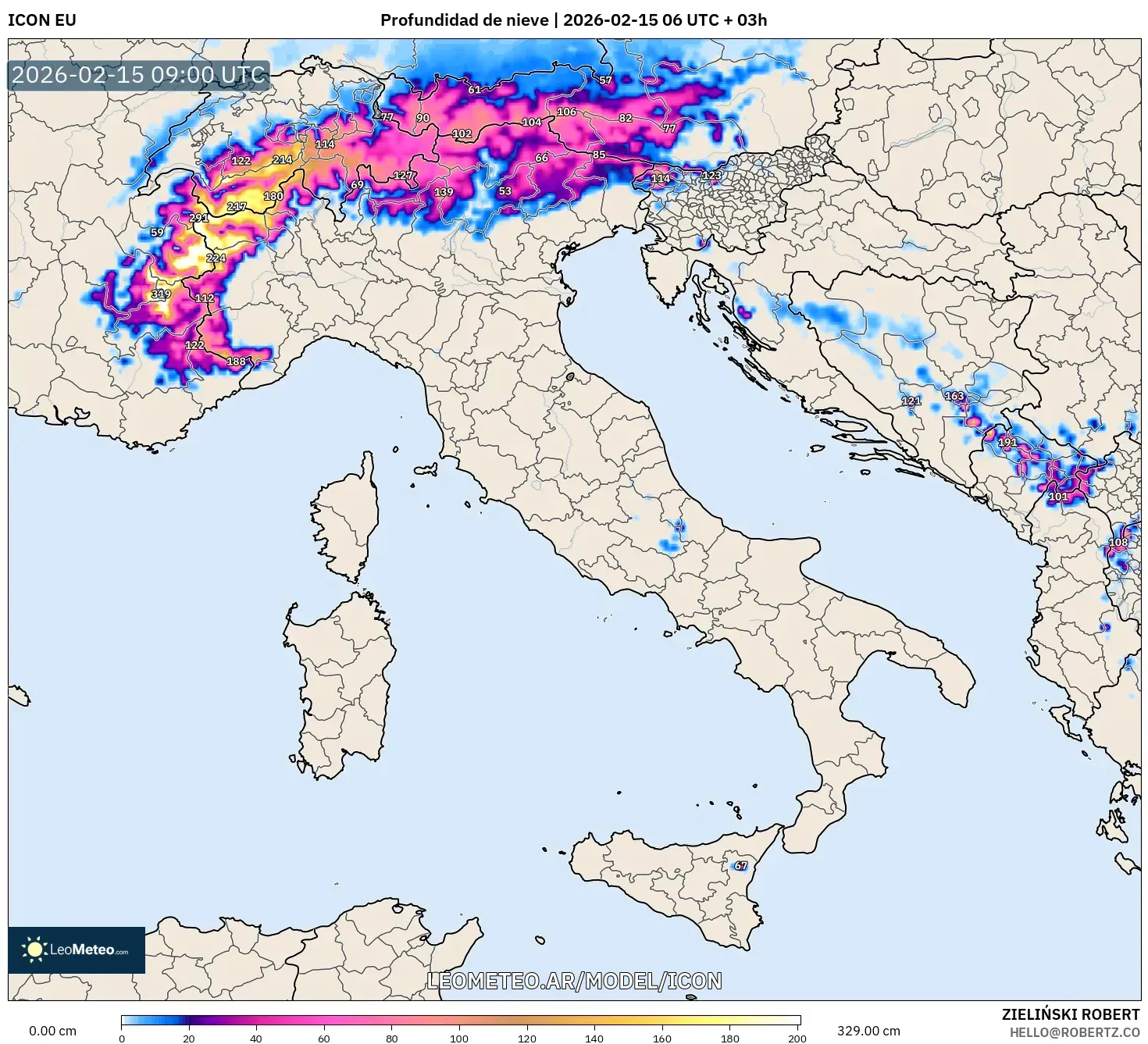 ICON model - Italia, Profundidad de nieve