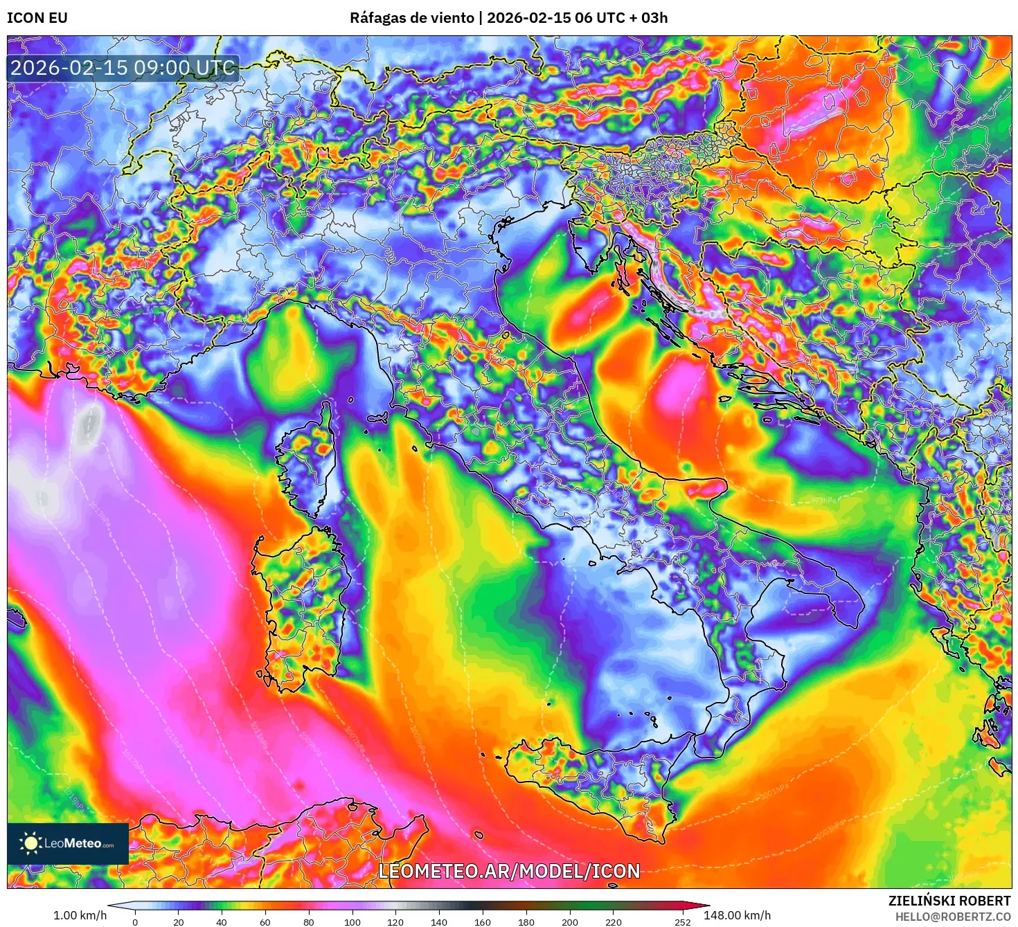 ICON model - Italia, Ráfagas de viento