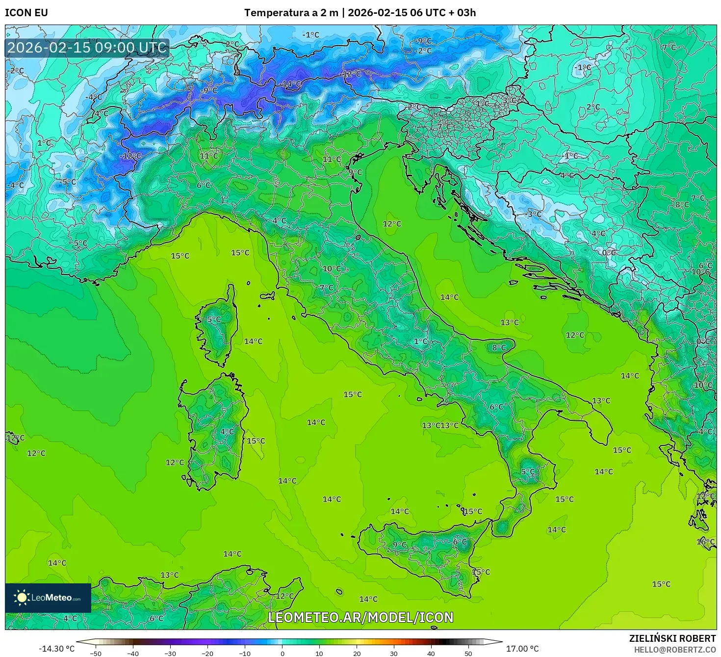 ICON model - Italia, Temperatura a 2 m