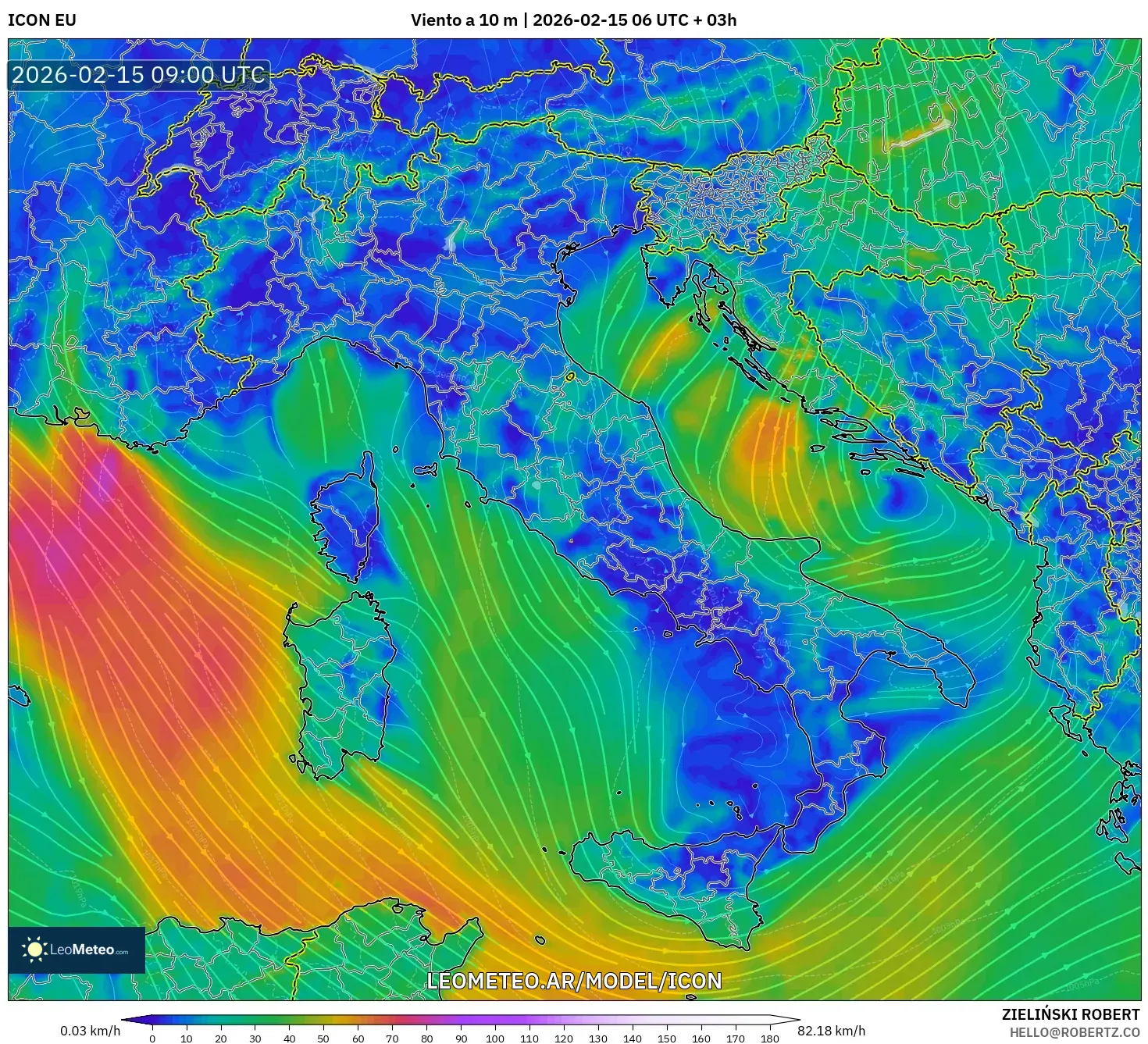 ICON model - Italia, Viento a 10 m