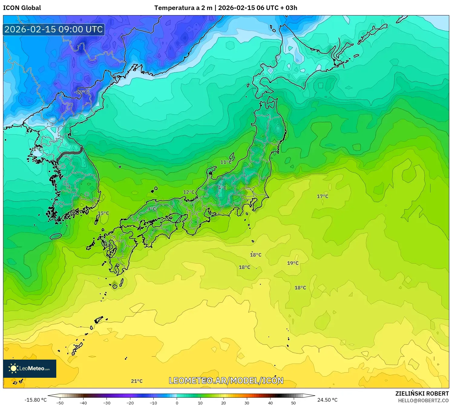 ICON model - Japón, Temperatura a 2 m