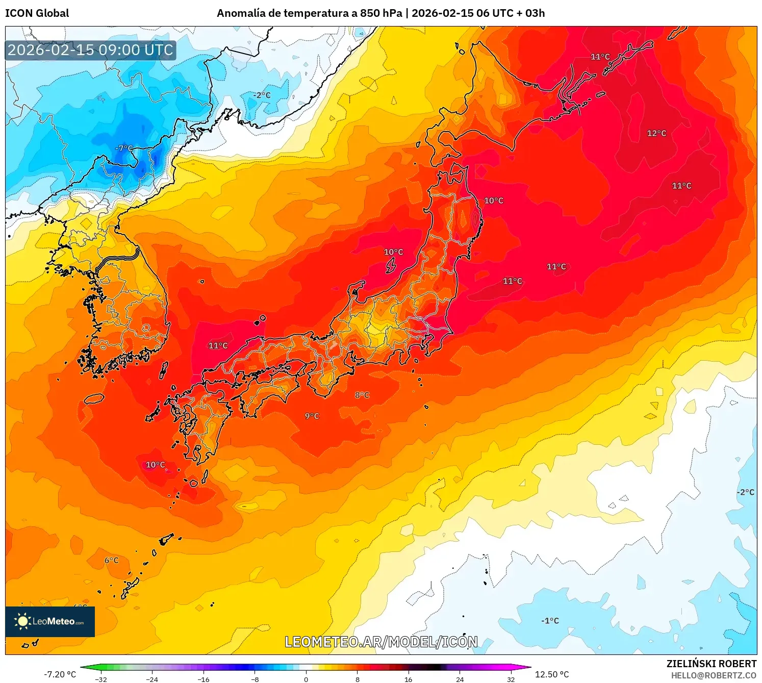 ICON model - Japón, Anomalía de temperatura a 850 hPa