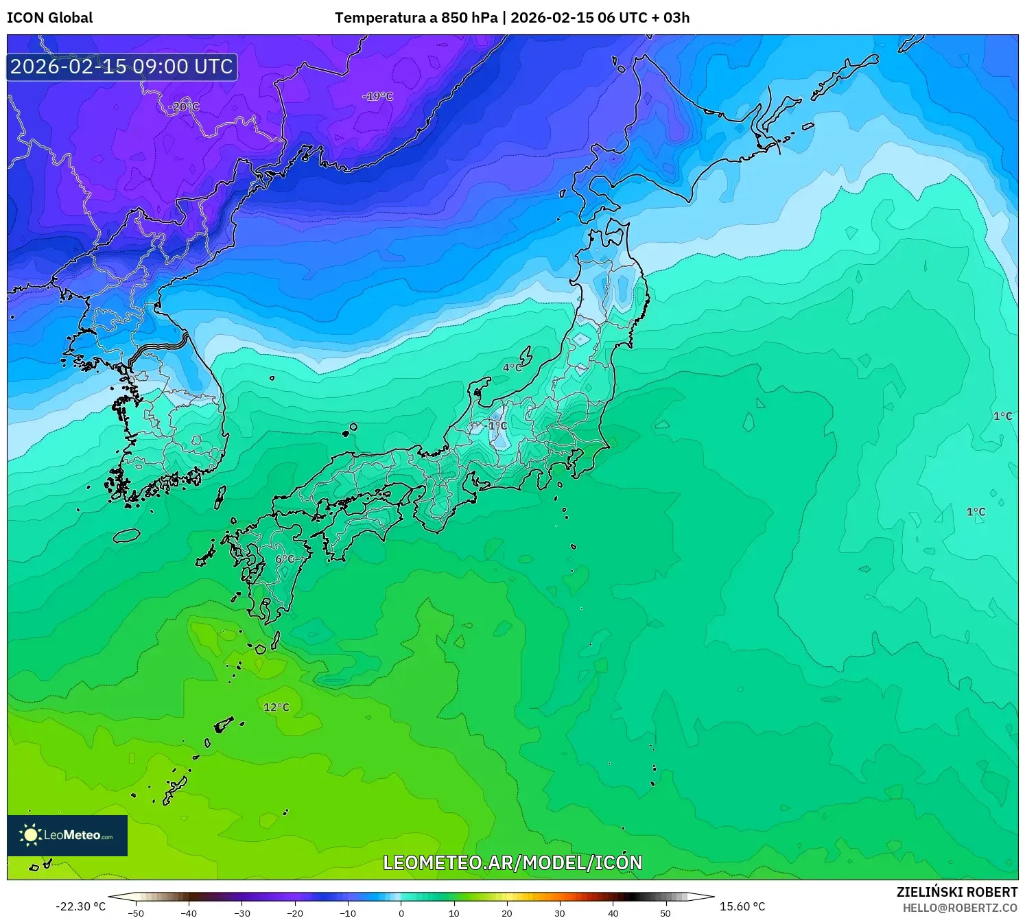 ICON model - Japón, Temperatura a 850 hPa