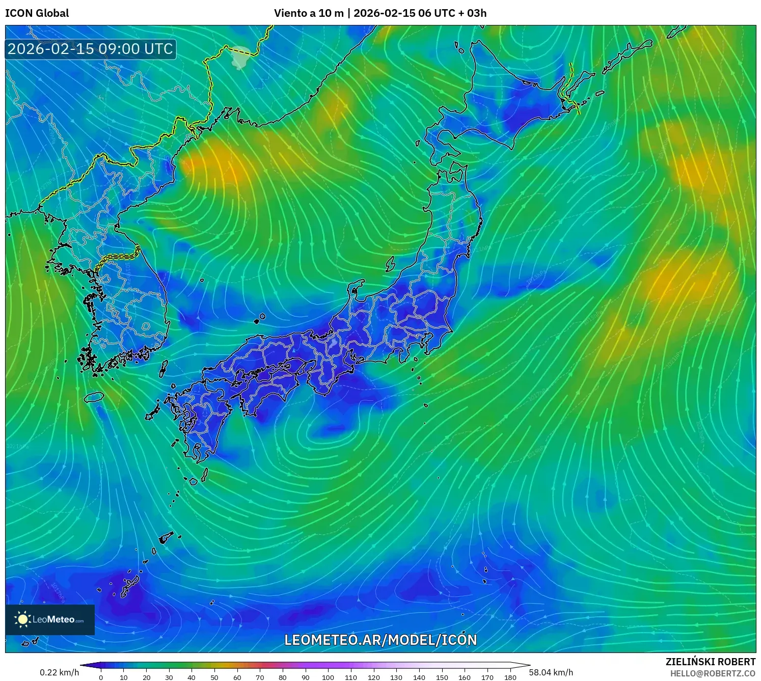 ICON model - Japón, Viento a 10 m