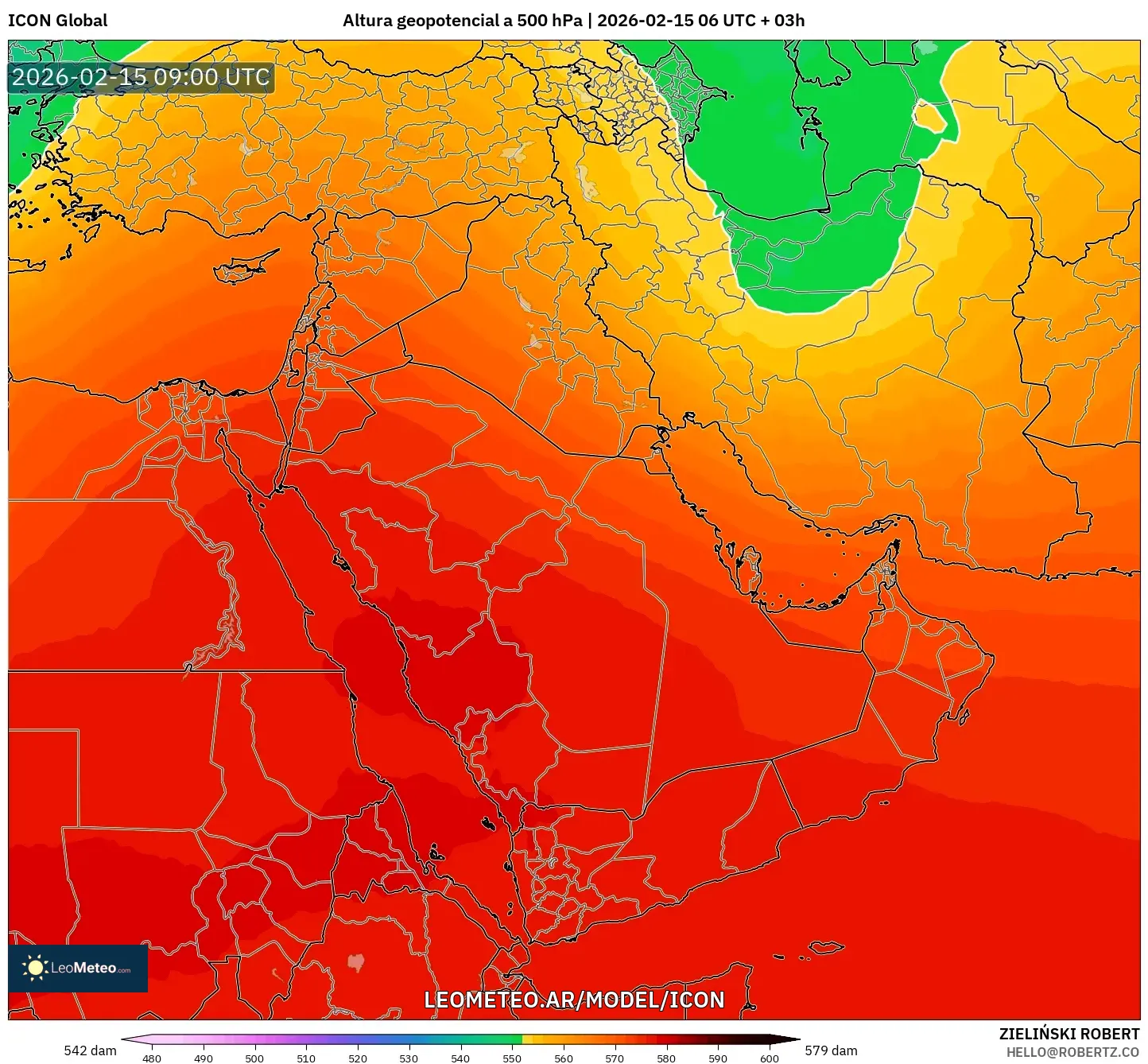 ICON model - Oriente Medio, Altura geopotencial a 500 hPa