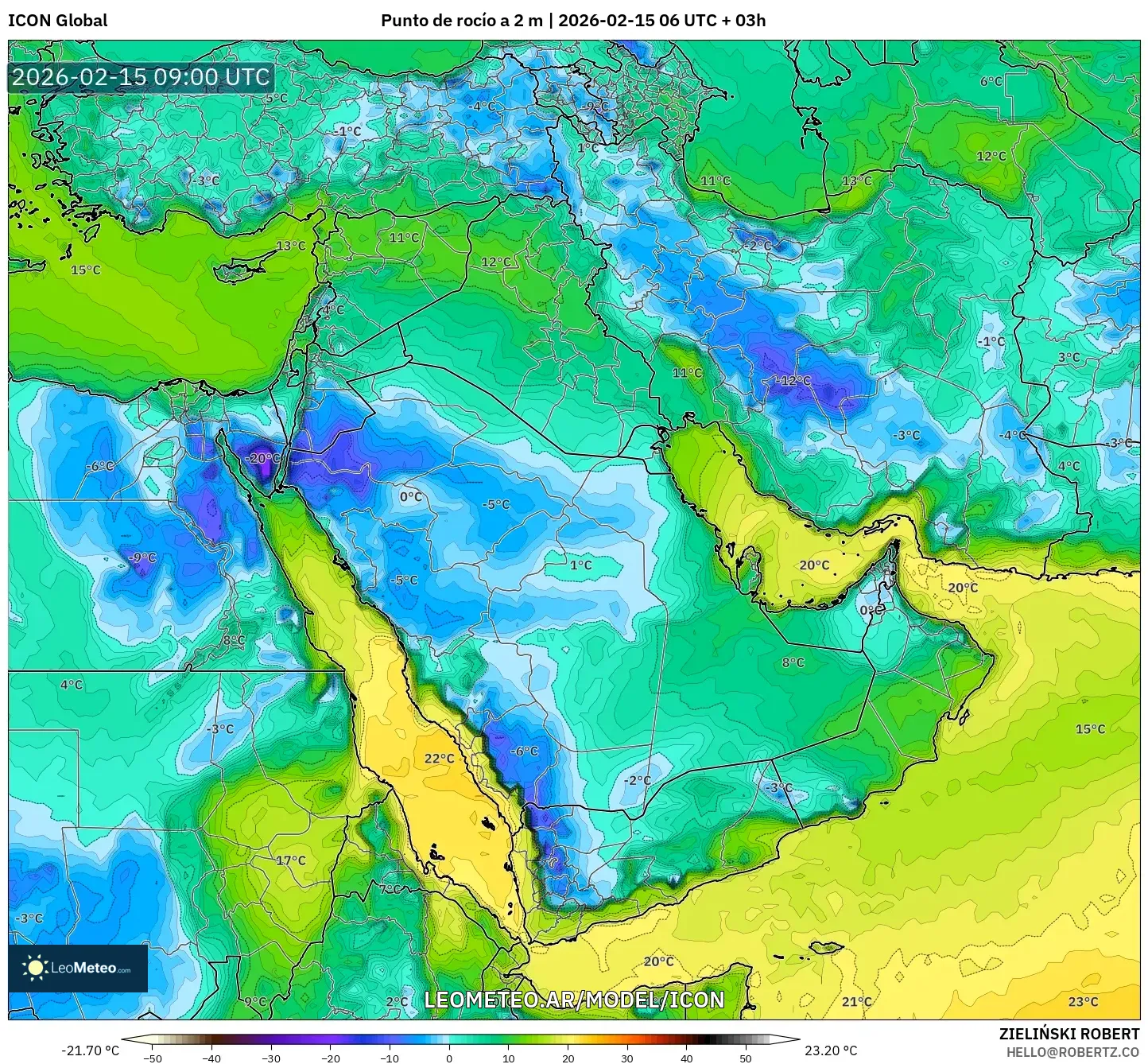 ICON model - Oriente Medio, Punto de rocío a 2 m