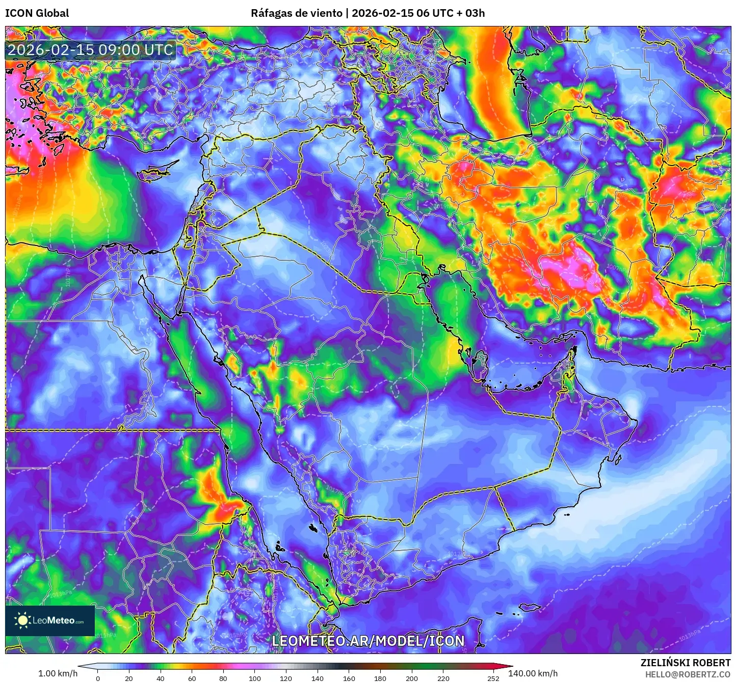 ICON model - Oriente Medio, Ráfagas de viento