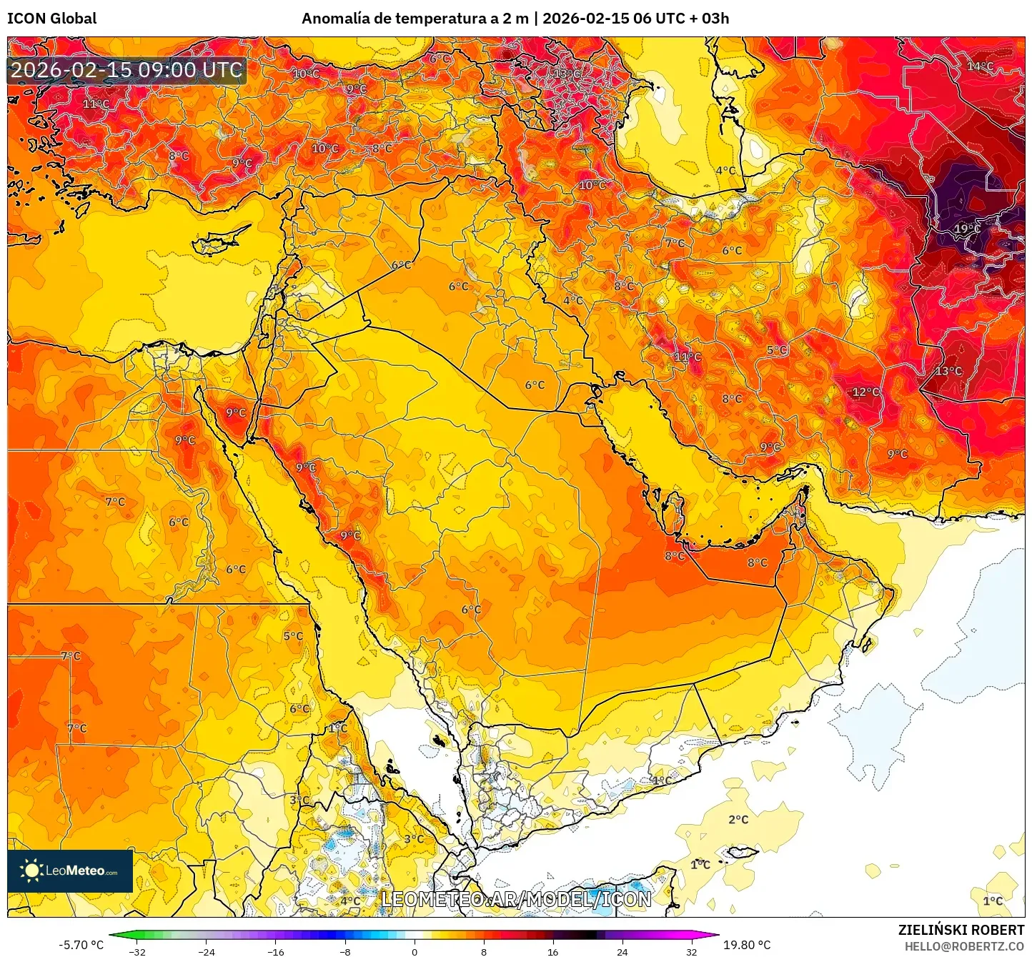 ICON model - Oriente Medio, Anomalía de temperatura a 2 m