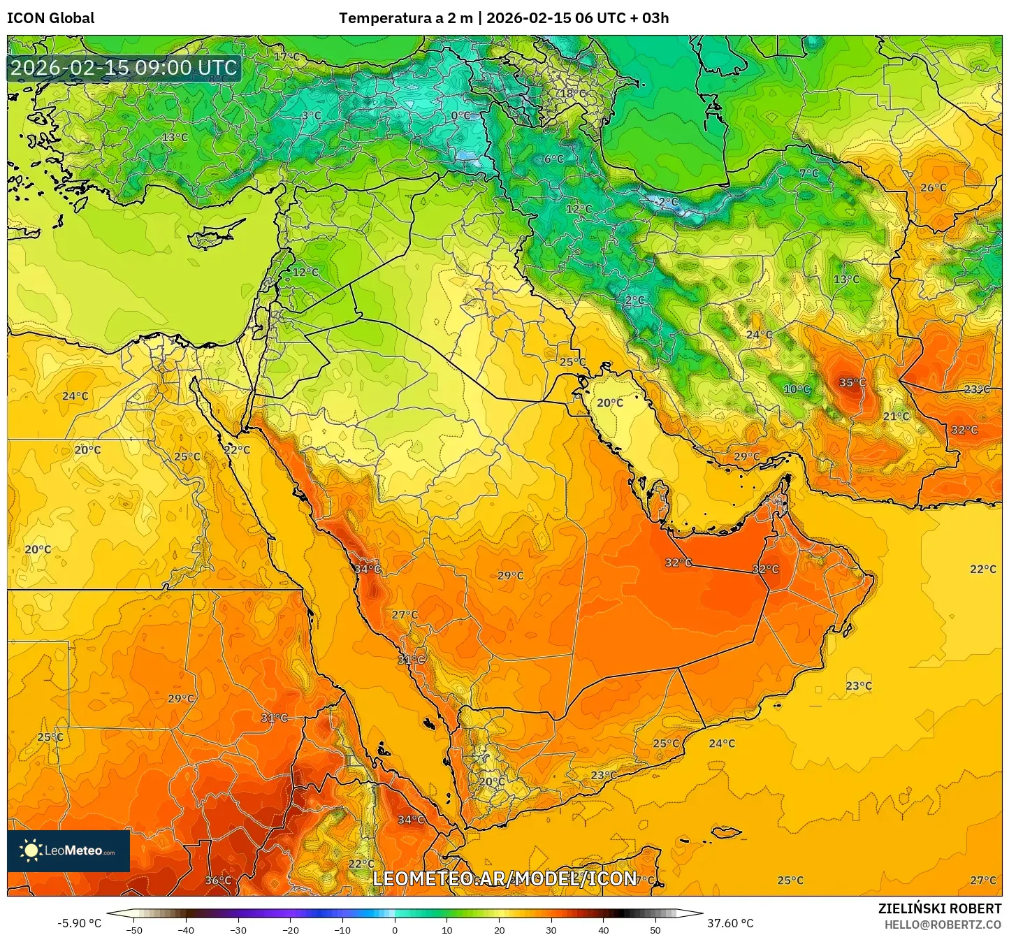 ICON model - Oriente Medio, Temperatura a 2 m